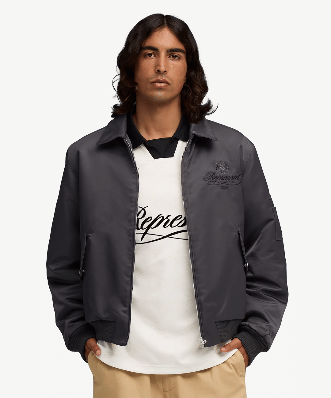 PUMA | x REPRESENT PADDED BOMBER JACKET { FLAT DARK GRAY