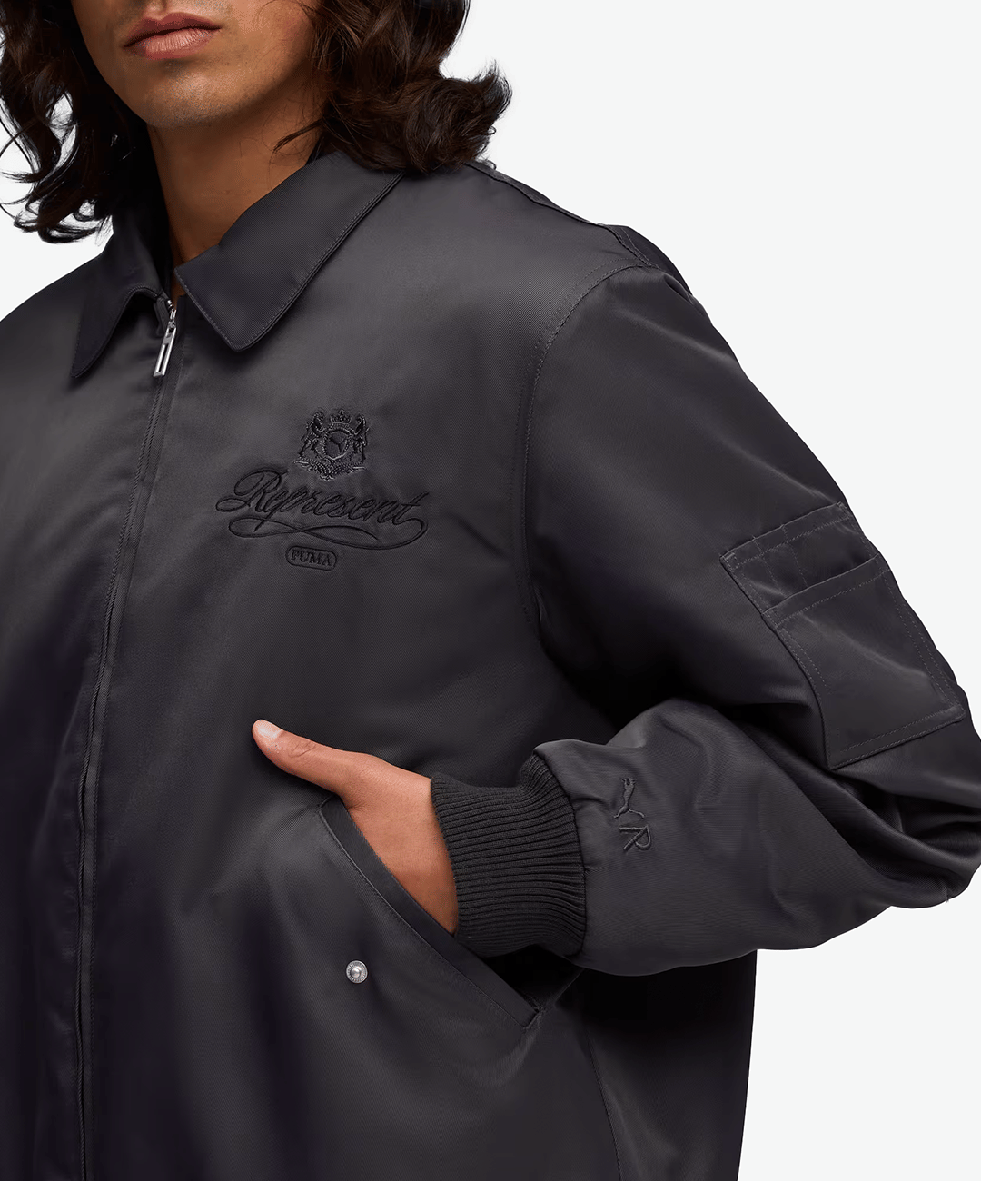 PUMA | x REPRESENT PADDED BOMBER JACKET { FLAT DARK GRAY