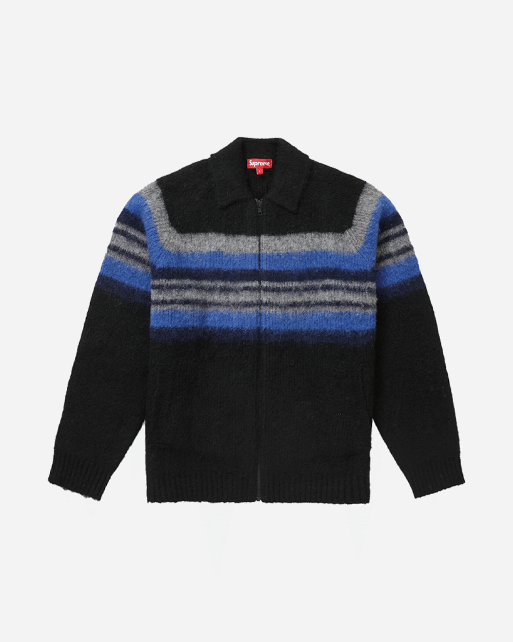 SUPREME FW19 BRUSHED WOOL ZIP UP SWEATER BLACK
