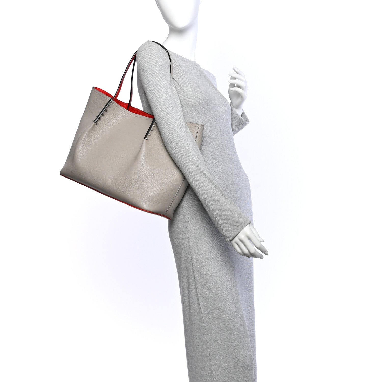 Christian Louboutin Calfskin Spikes East West Cabata Tote Light Grey