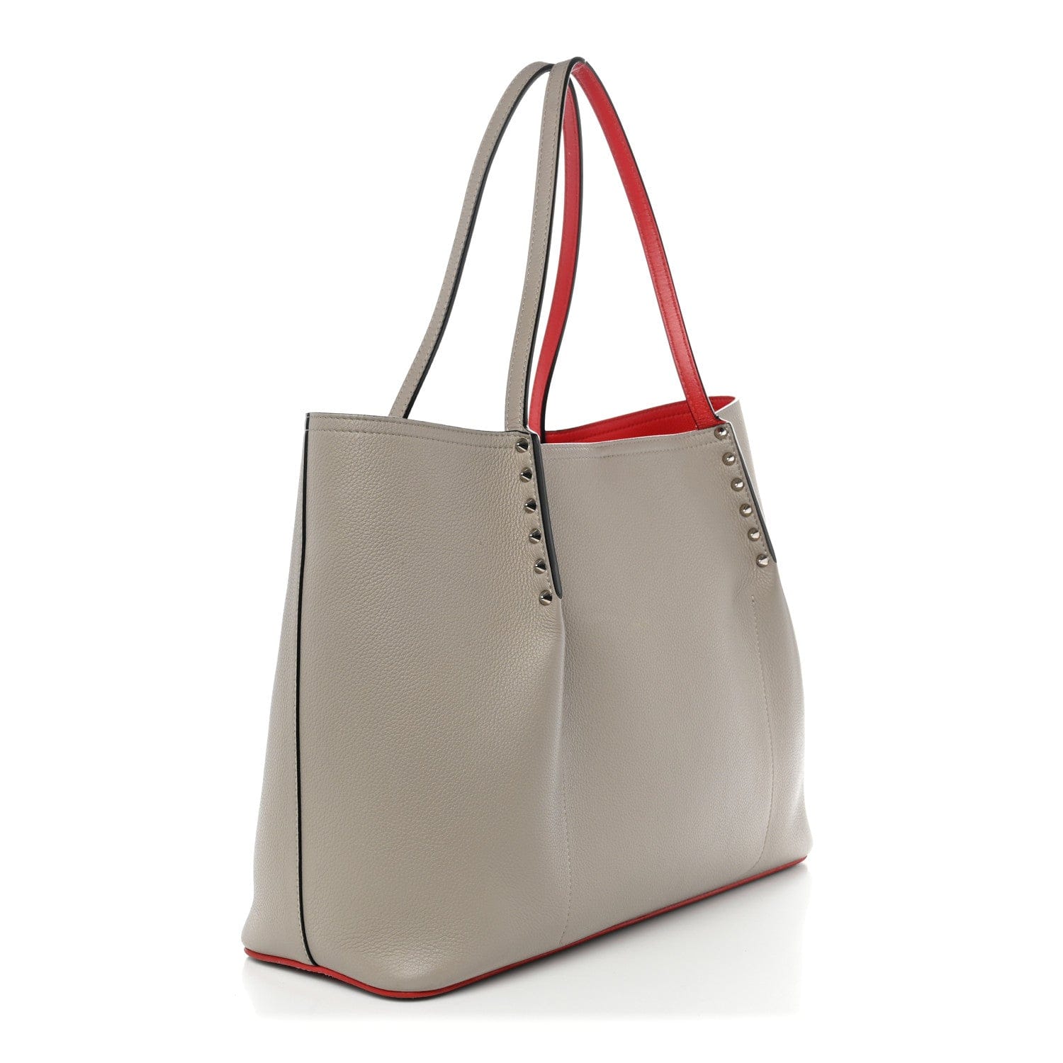 Christian Louboutin Calfskin Spikes East West Cabata Tote Light Grey