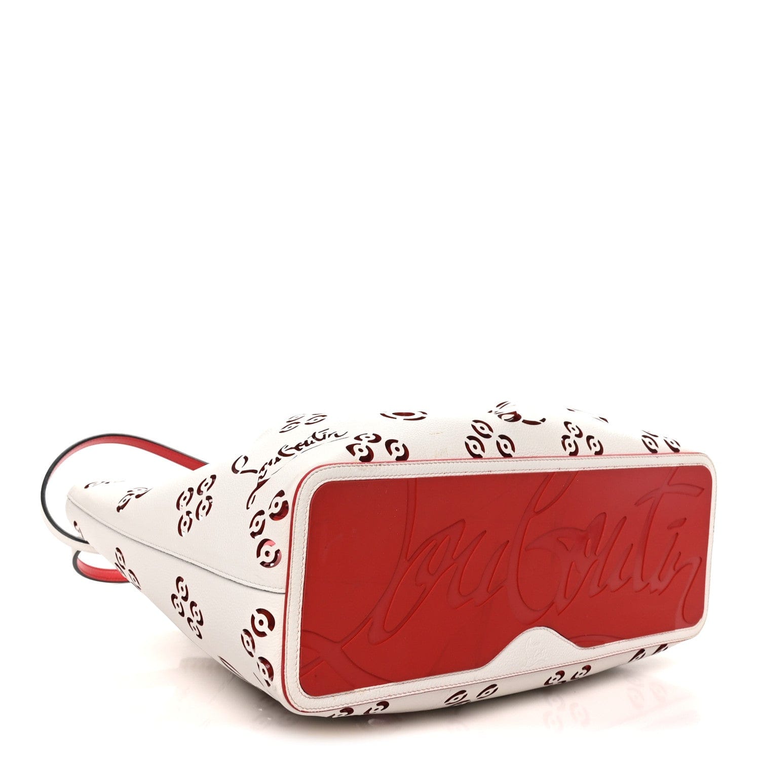 Christian Louboutin Calfskin Loubinthesky Large Perforated Cabarock Spikes Tote Snow