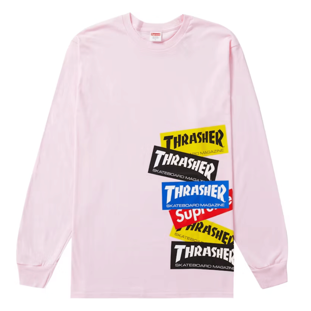 Supreme THRASHER MULTI LOGO T-Shirt LIGHT PINK