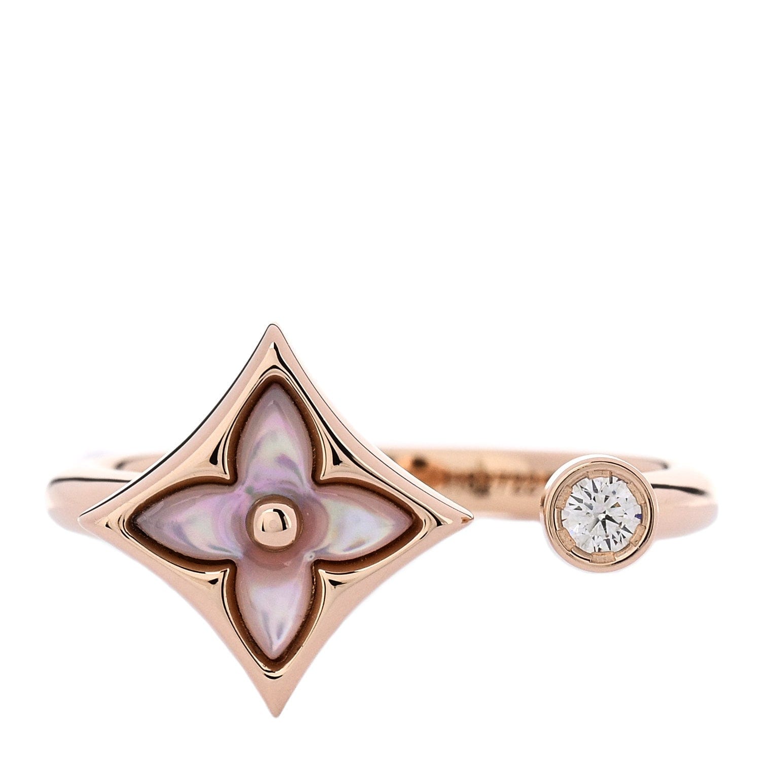 Louis Vuitton 18K Pink Gold Diamond Mother of Pearl Mini Color Blossom Star Ring 51 5.75