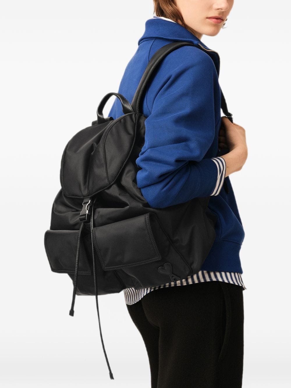 AMI Paris Water - Repellent Canvas Backpack — Black