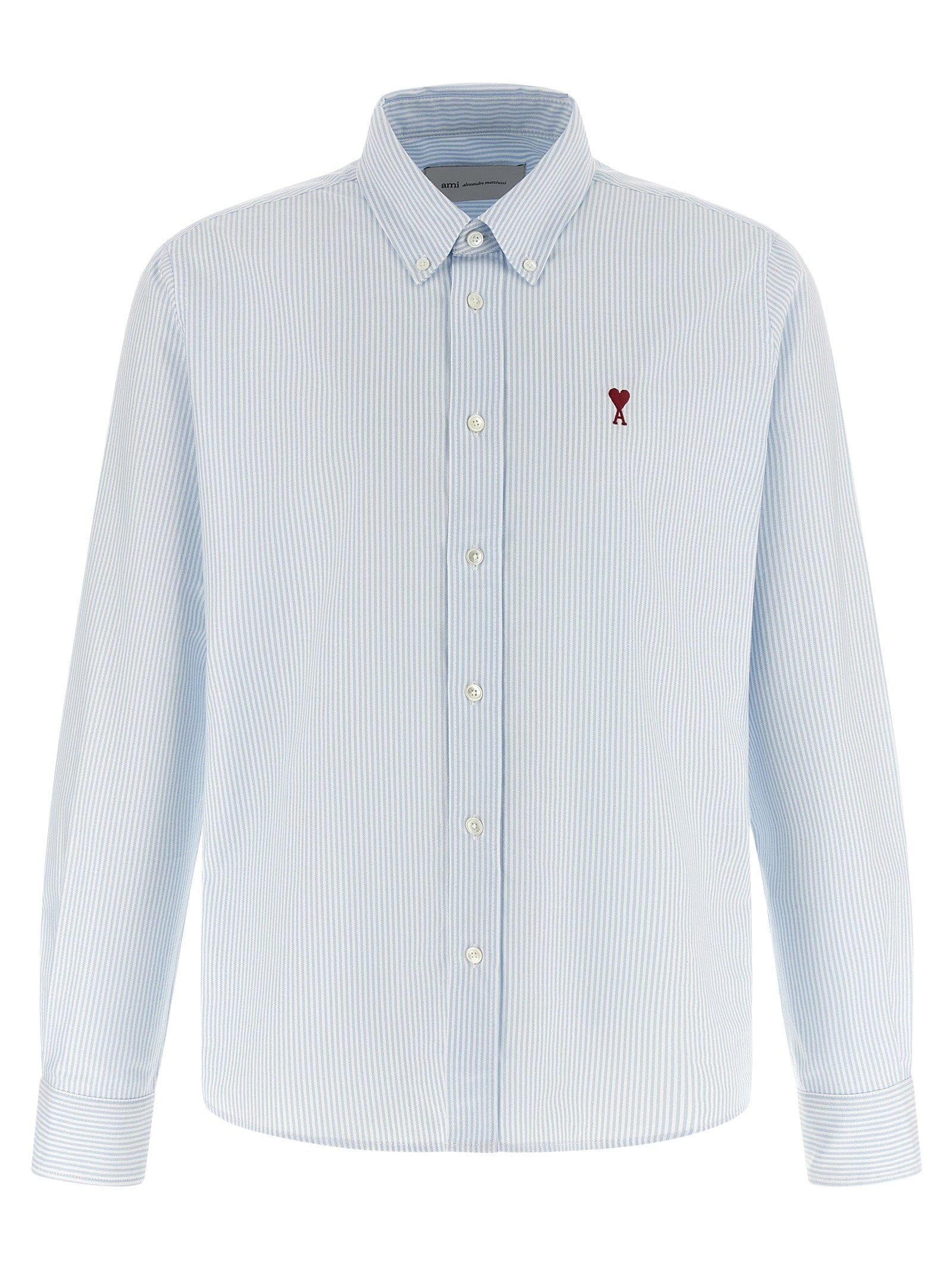 AMI Paris Striped Oxford Cotton Shirt — Light blue