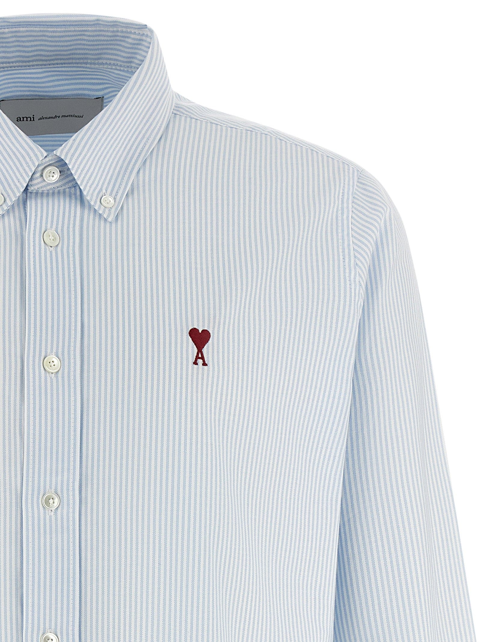 AMI Paris Striped Oxford Cotton Shirt — Light blue