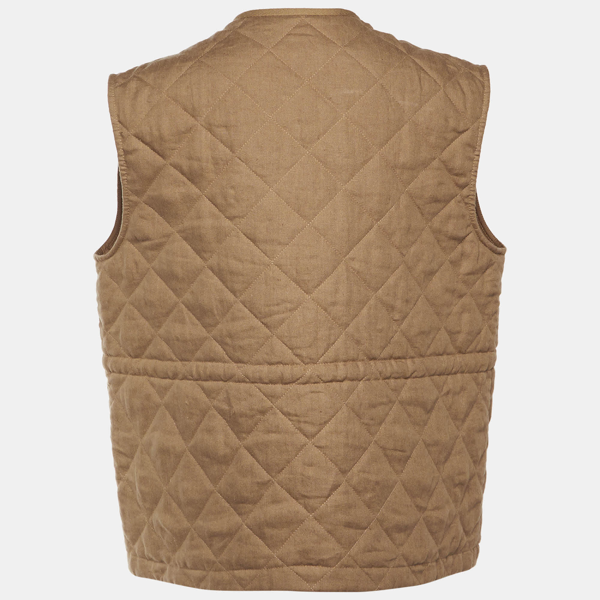 Moncler Brown Quilted Linen Vigny Zip Up Gilet