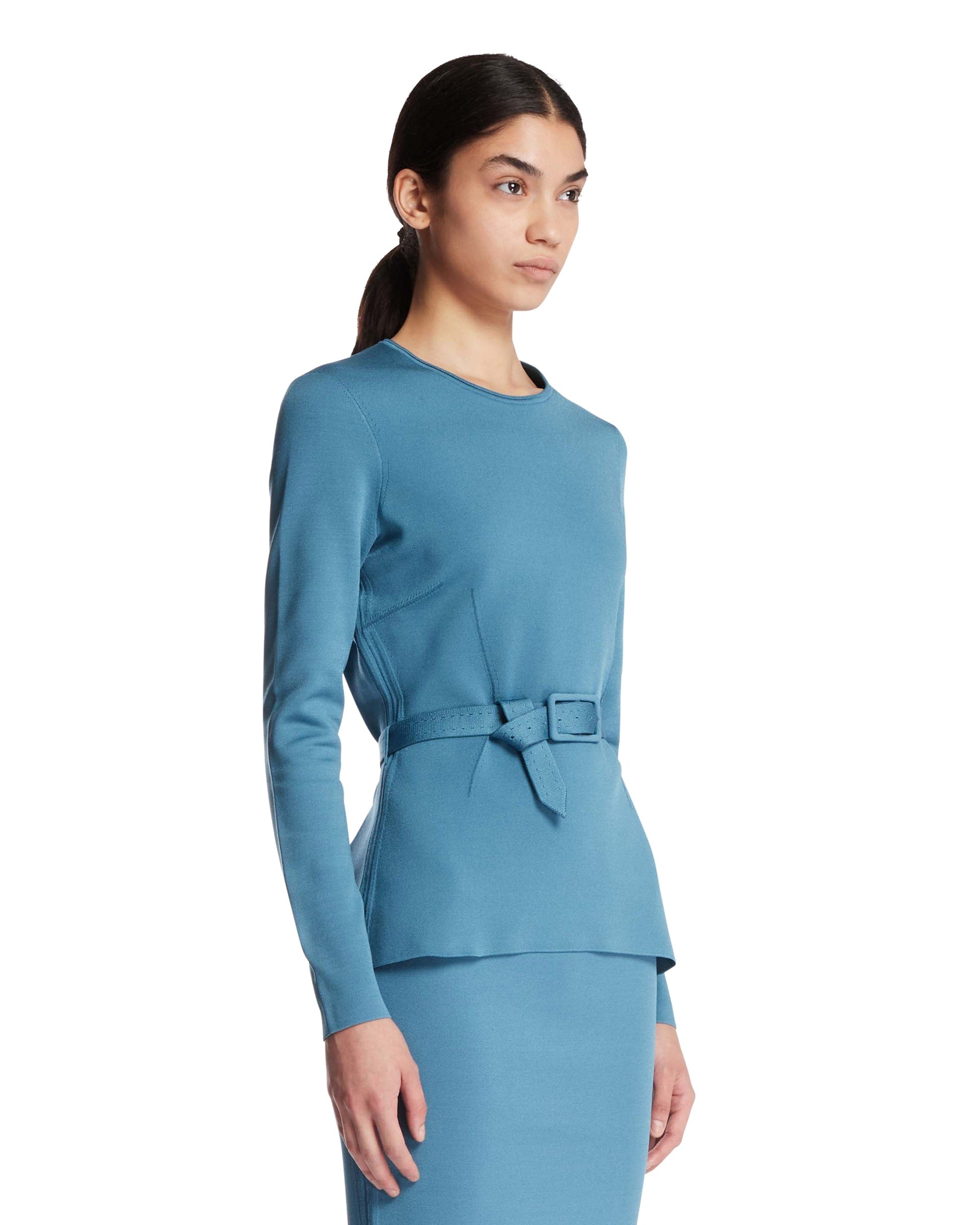 TOM FORD Top Girocollo Con Cintura Azzurro