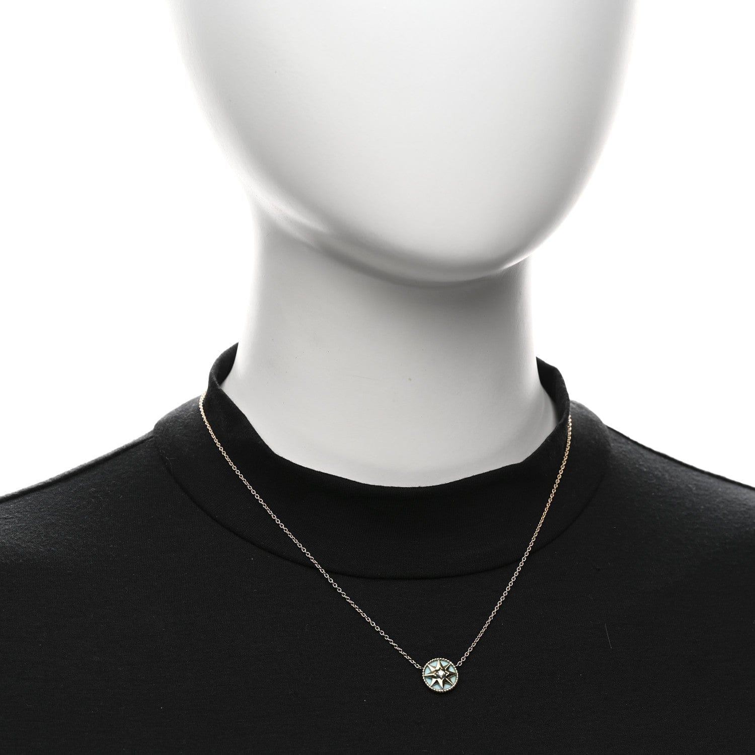 Christian Dior 18K Yellow Gold Diamond Turquoise Rose Des Vents Necklace