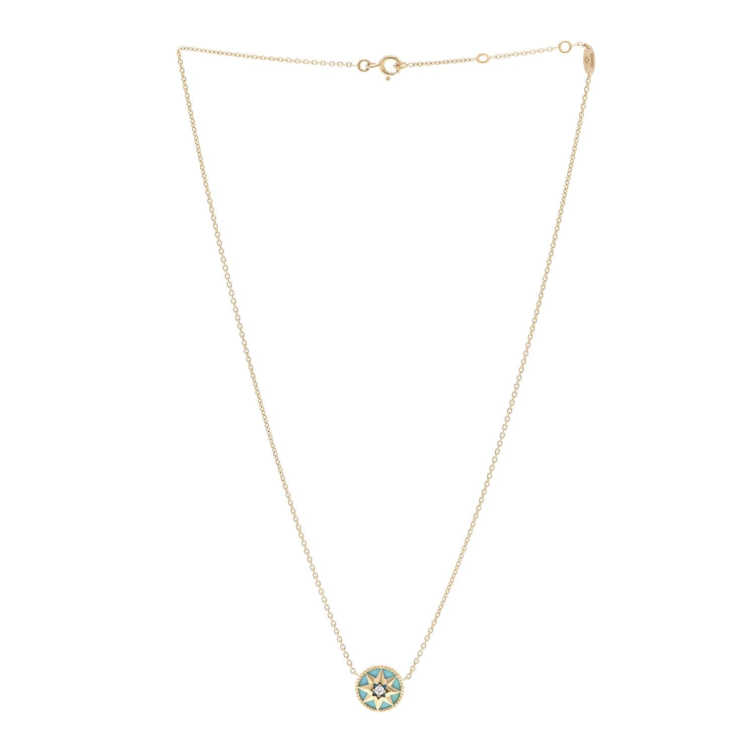 Christian Dior 18K Yellow Gold Diamond Turquoise Rose Des Vents Necklace