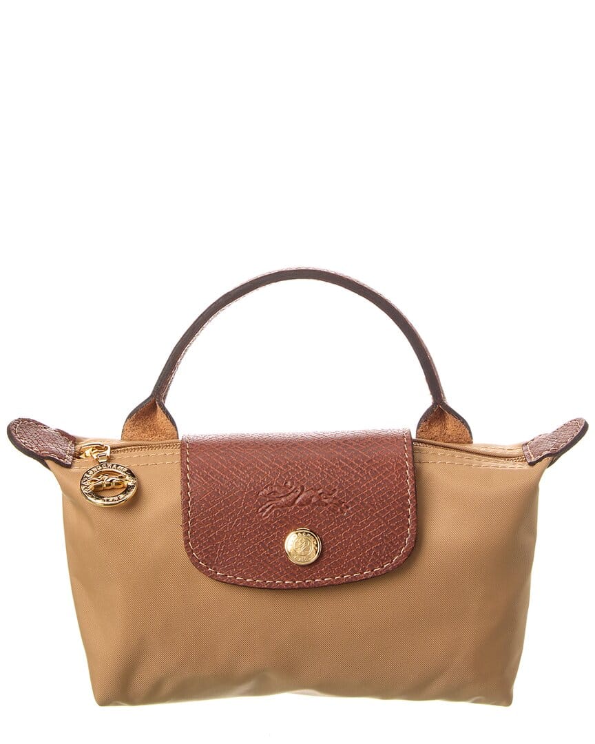 Longchamp Le Pliage Green Canvas Pouch With Handle, Brown