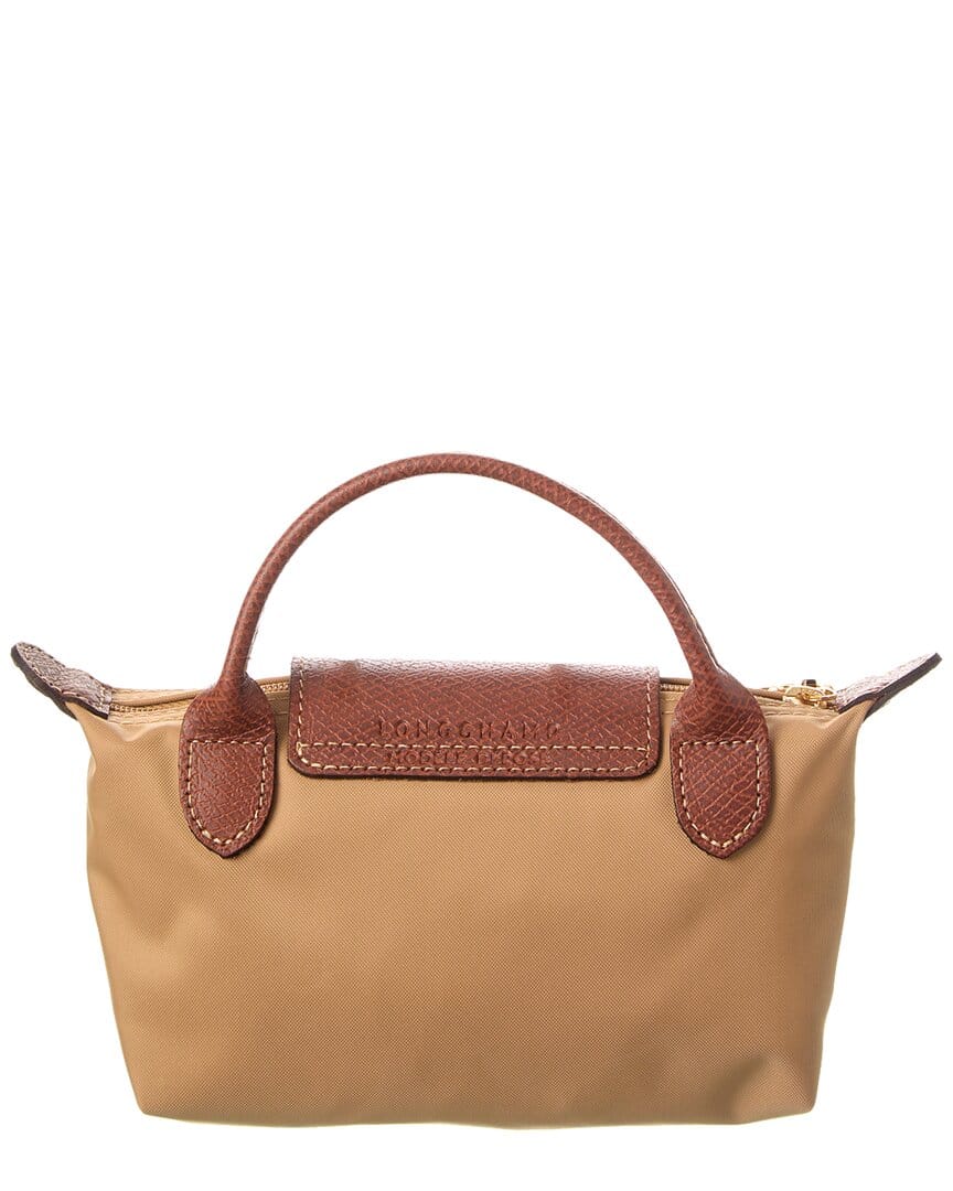 Longchamp Le Pliage Green Canvas Pouch With Handle, Brown