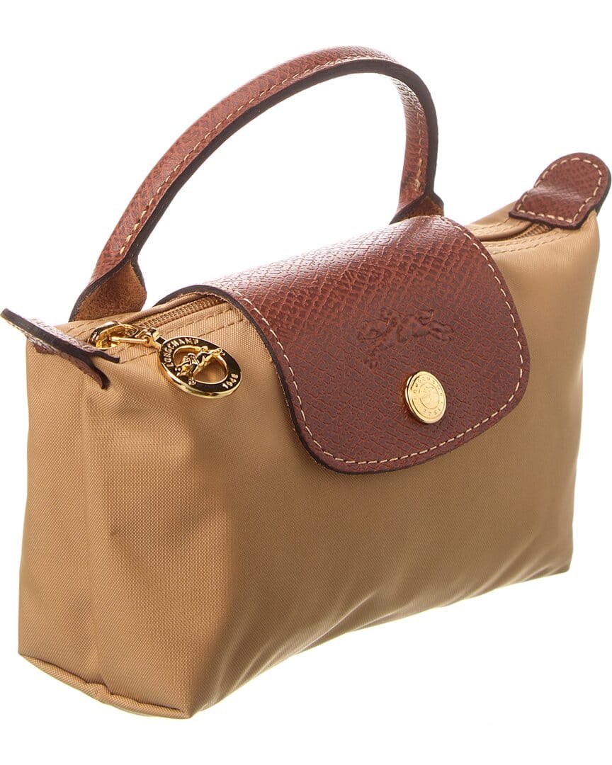 Longchamp Le Pliage Green Canvas Pouch With Handle, Brown