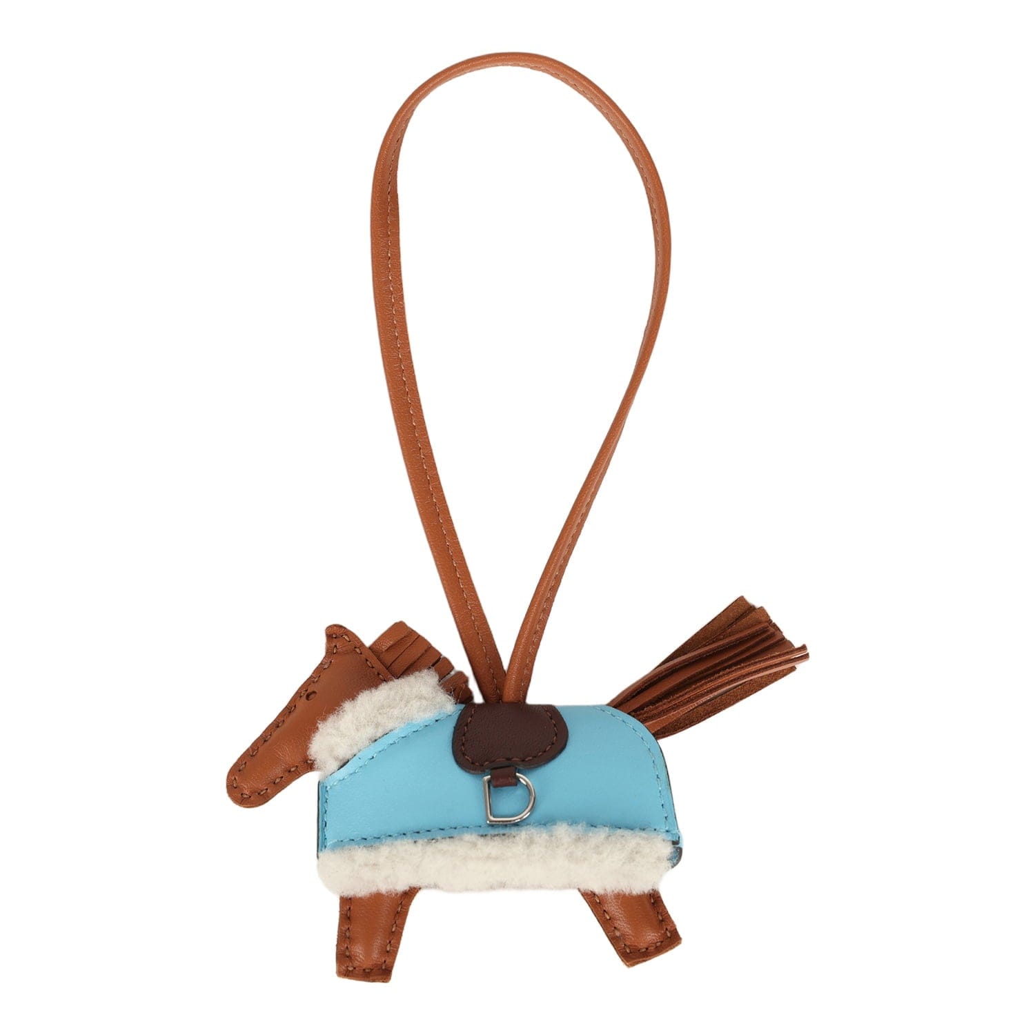 Hermes Rodeo Robeo Plush Charm PM Gold, Celeste, Terre Milo Lambskin and Ecru Merino Wool Palladium Hardware
