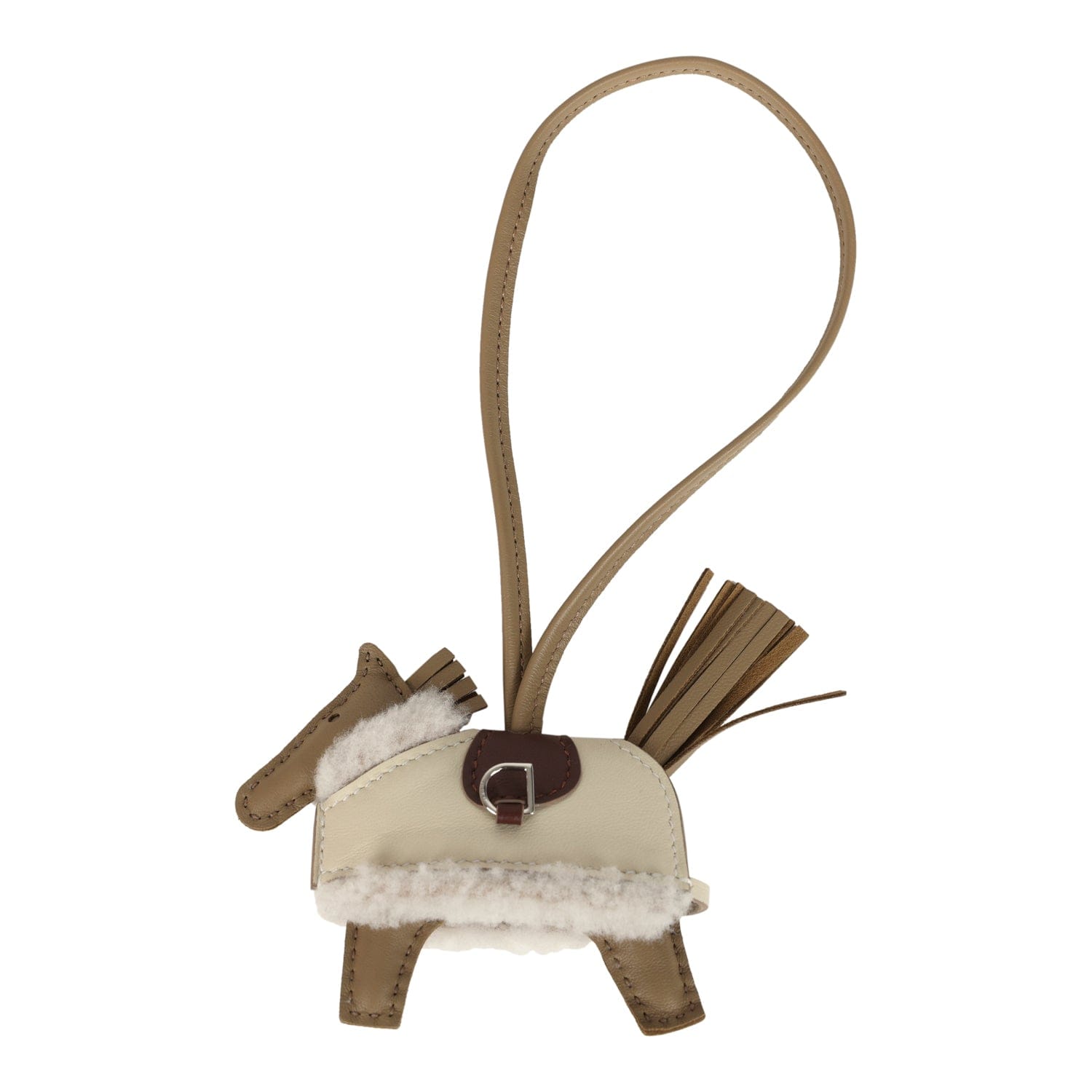 Hermes Rodeo Robeo Plush Charm PM Beige Marfa, Terre, Craie Milo Lambskin and Ecru Merino Wool Palladium Hardware