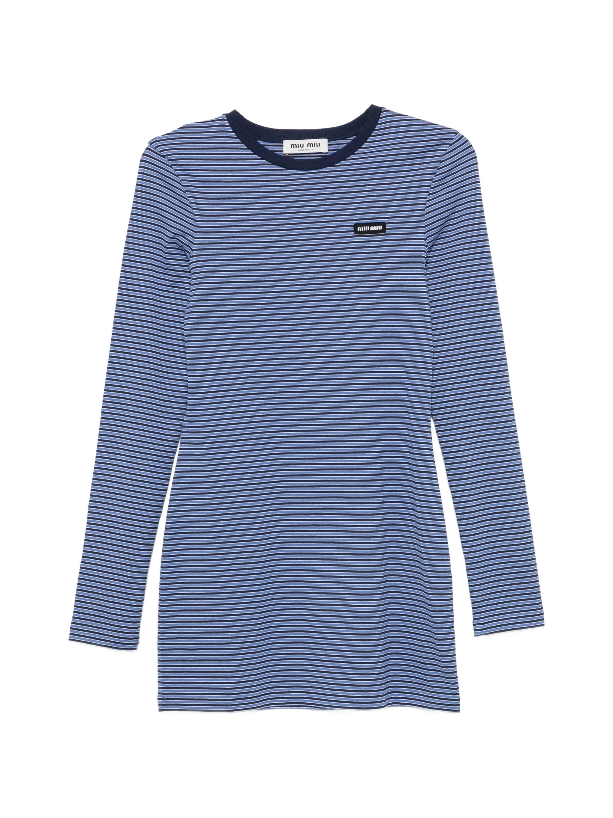 Miu Miu striped - pattern logo - patch mini dress