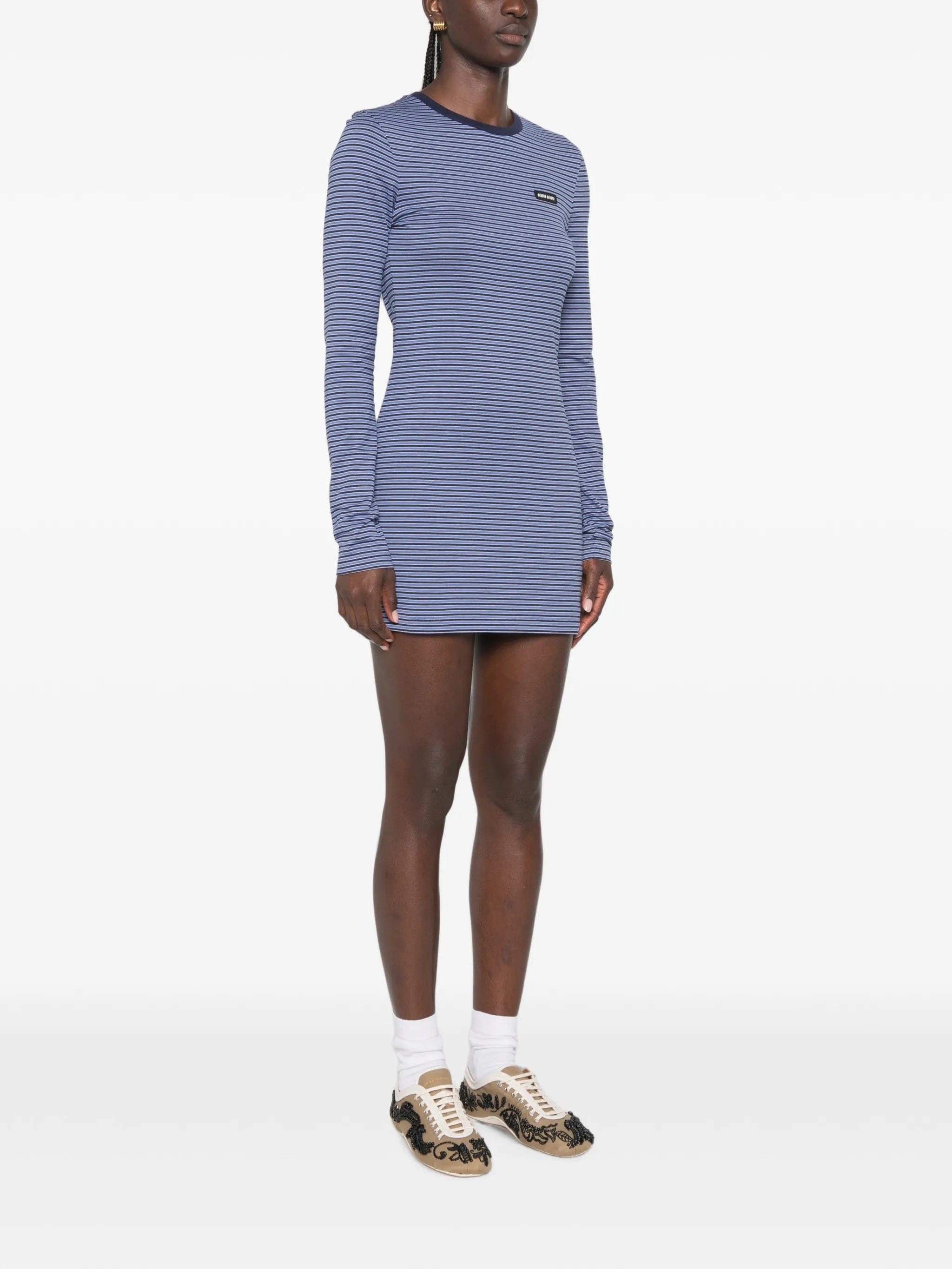 Miu Miu striped - pattern logo - patch mini dress