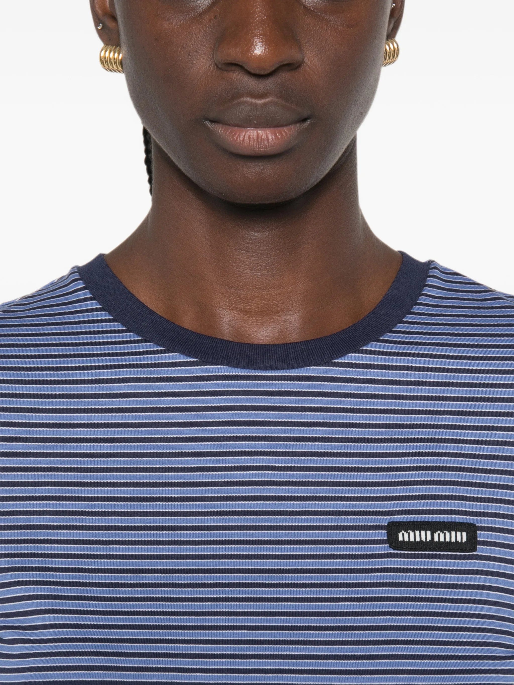 Miu Miu striped - pattern logo - patch mini dress