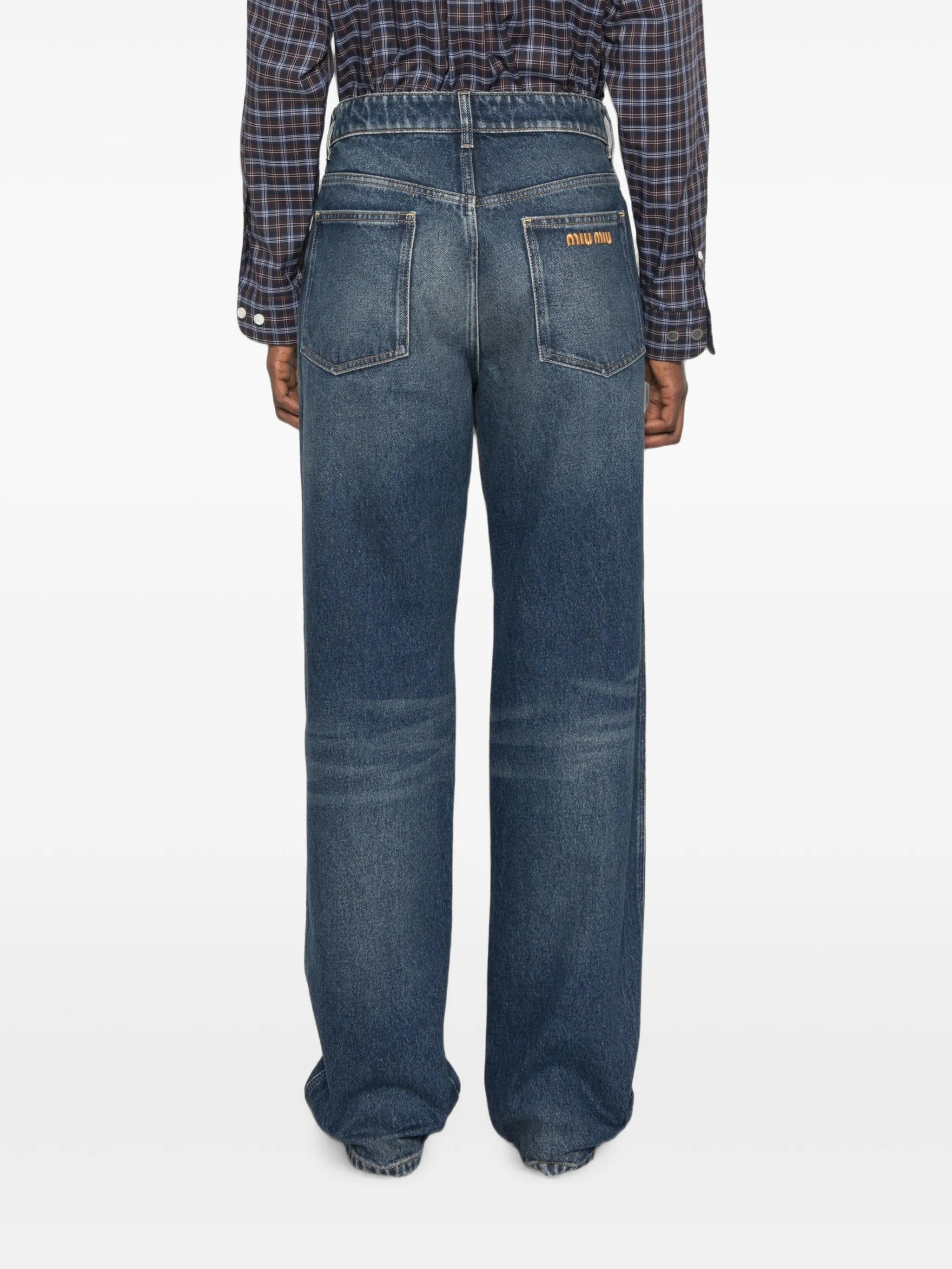 Miu Miu logo - embroidered straight - leg jeans