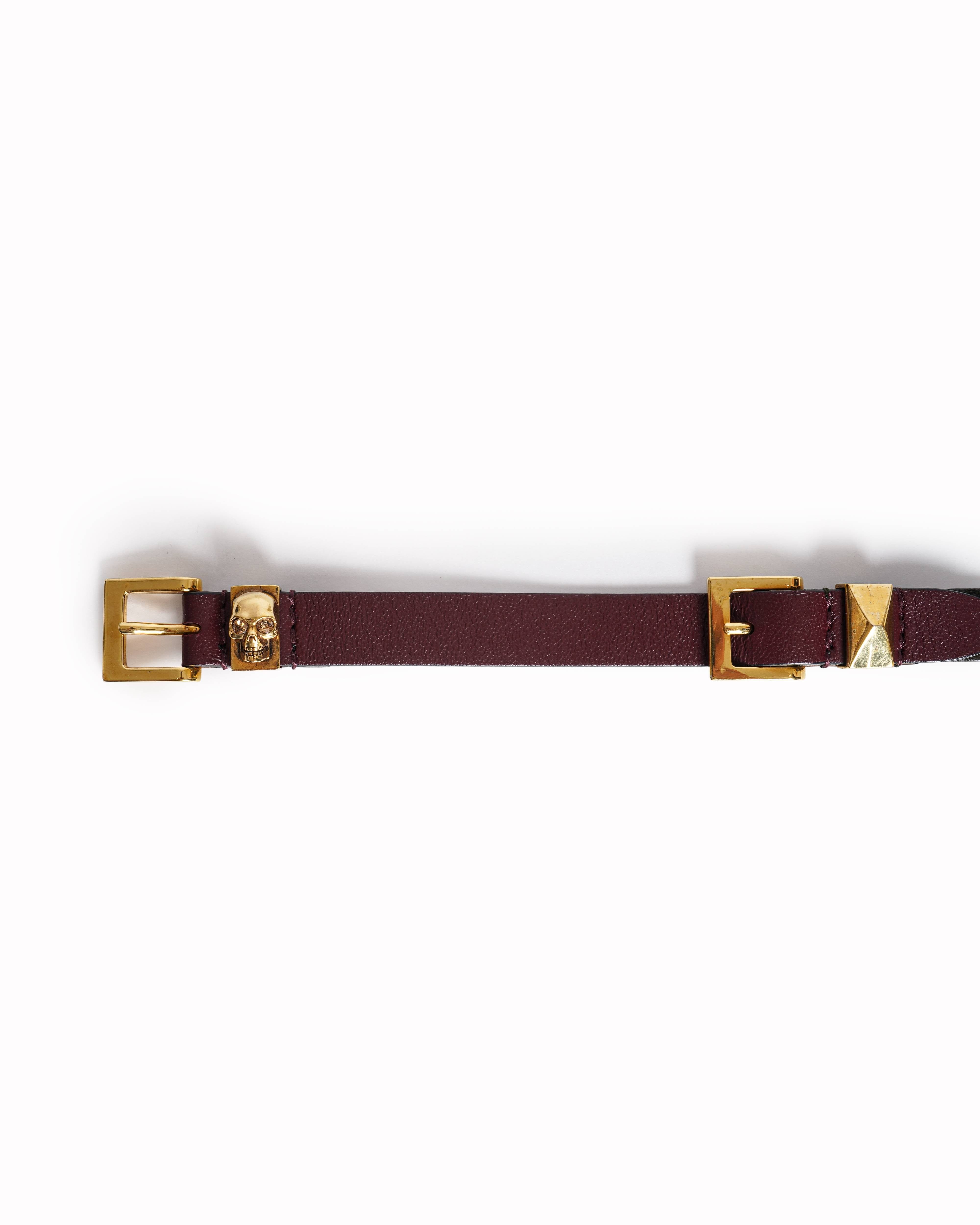 Alexander McQueen Burgundy Skull Charm Double Wrap Bracelet
