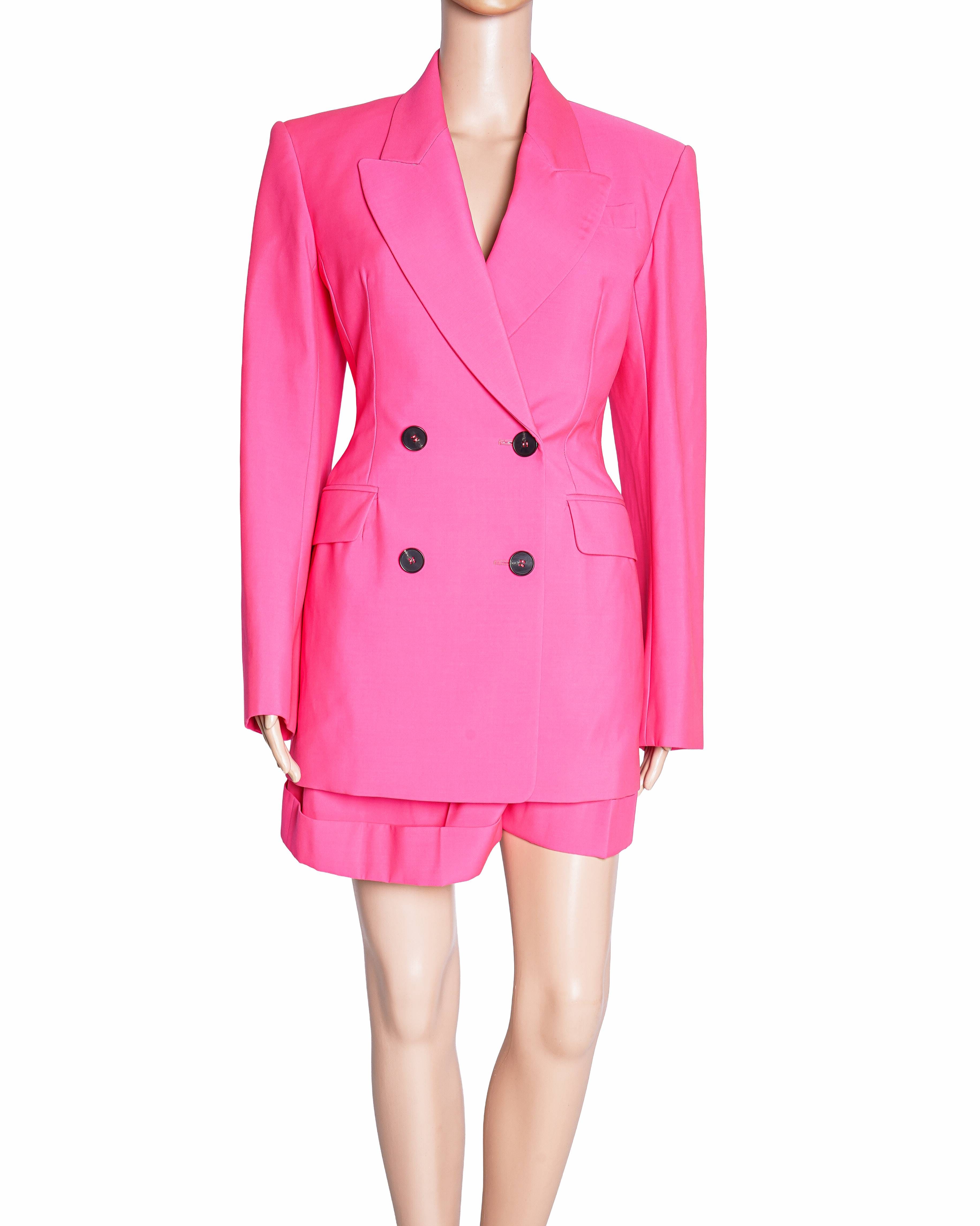 Alexander McQueen Spring/Summer 2022 Hot Pink Wool Double - Breasted Suit Set
