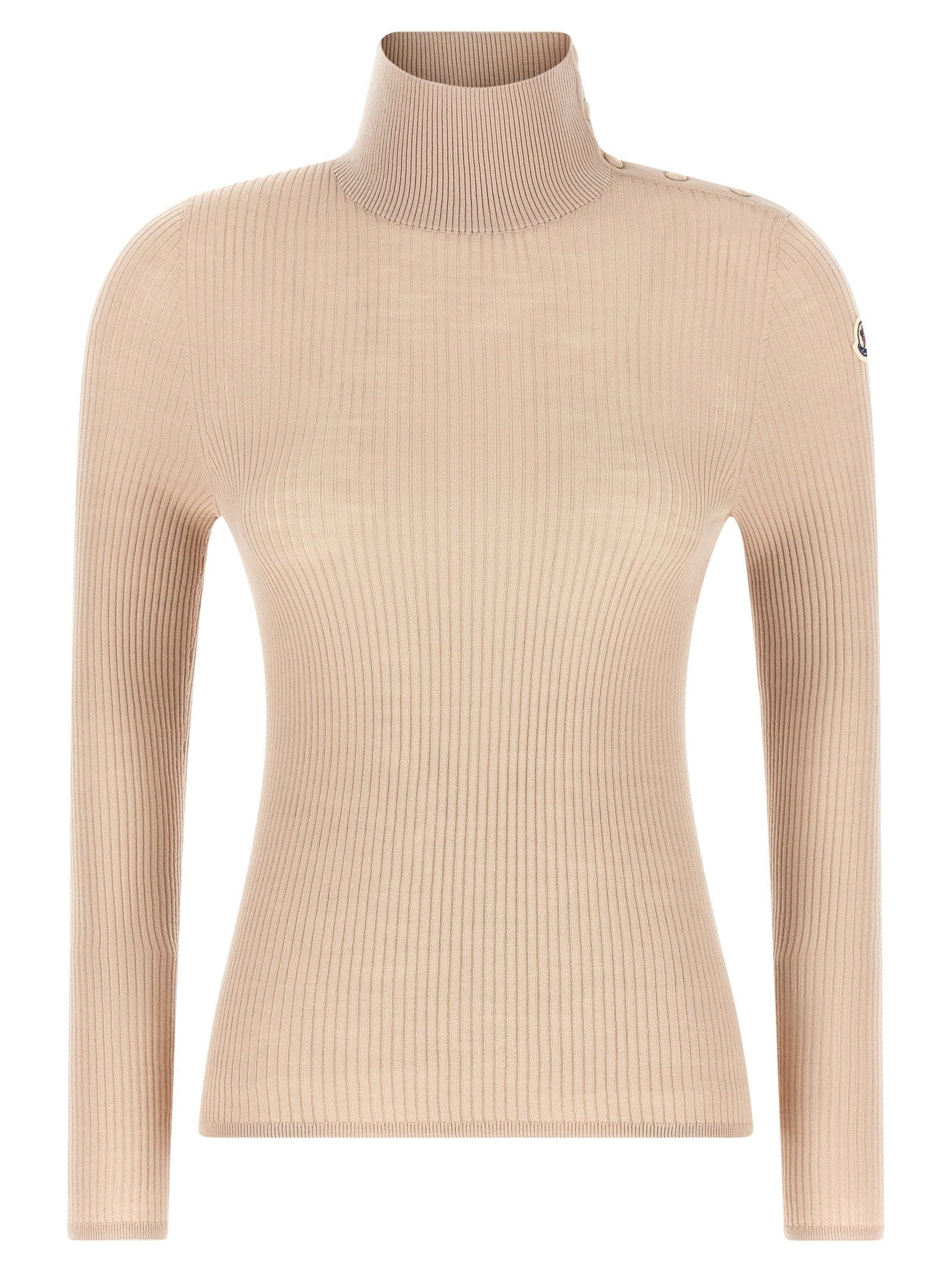 Moncler Ribbed Merino Wool Turtleneck Sweater — Beige