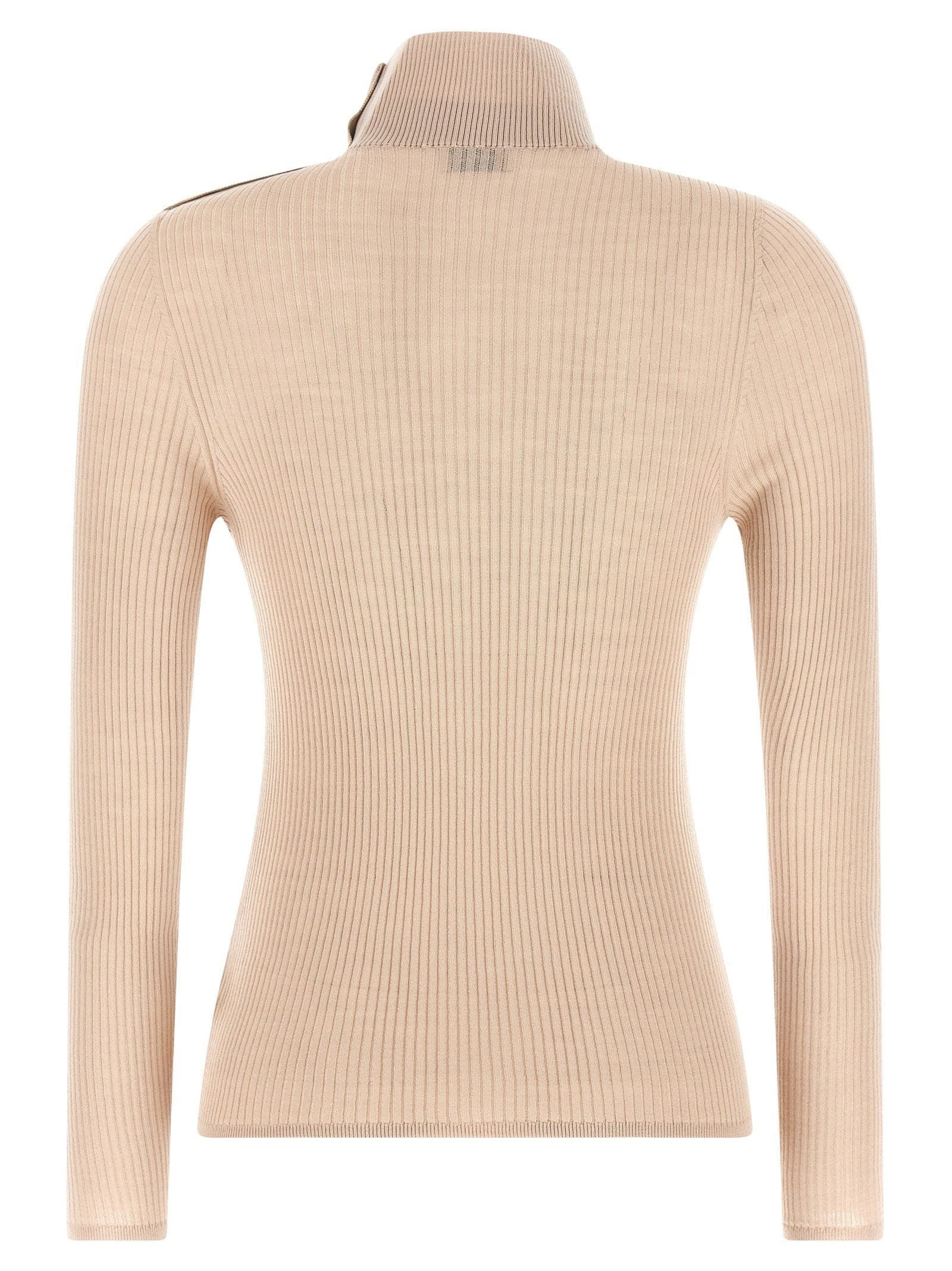 Moncler Ribbed Merino Wool Turtleneck Sweater — Beige