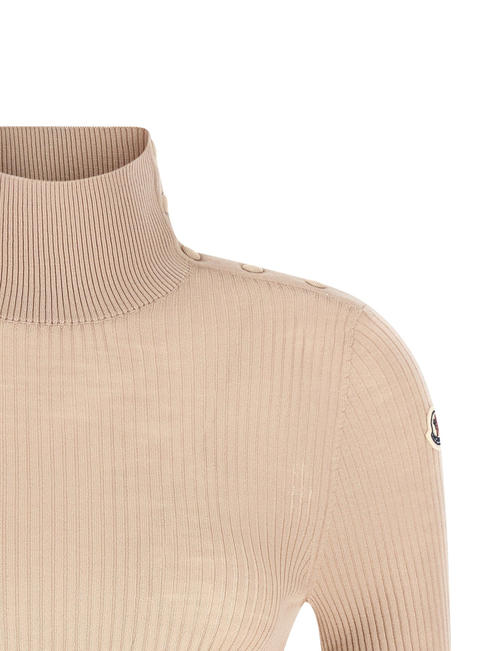 Moncler Ribbed Merino Wool Turtleneck Sweater — Beige