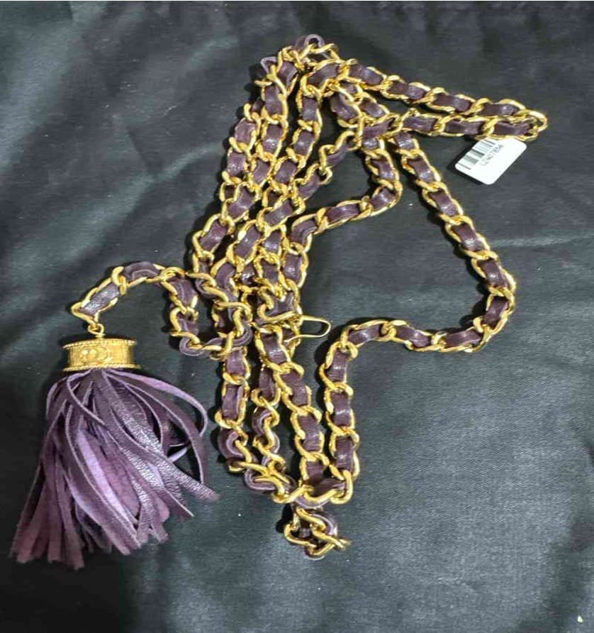 CHANEL Purple Leather Tassel Waist Chain Necklace LZ407856