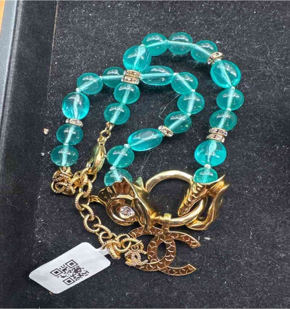 CHANEL Green Macaron Arowana Necklace HZ601010