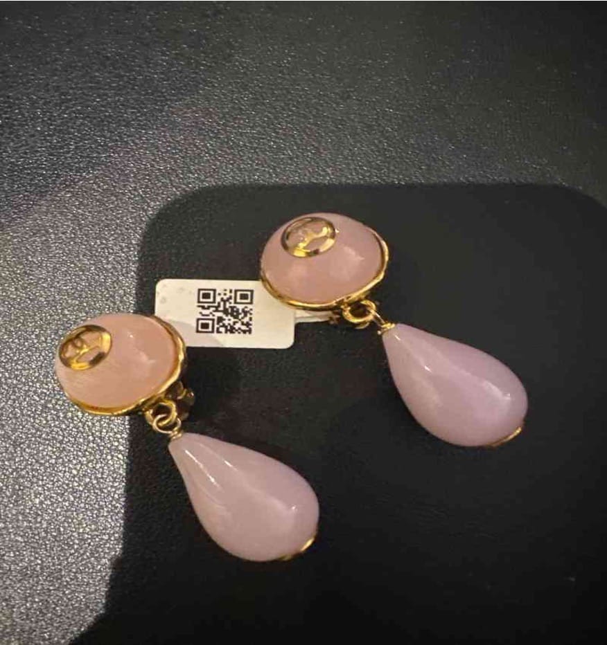 CHANEL Pink Glass Plush Pendant Earrings LE502003