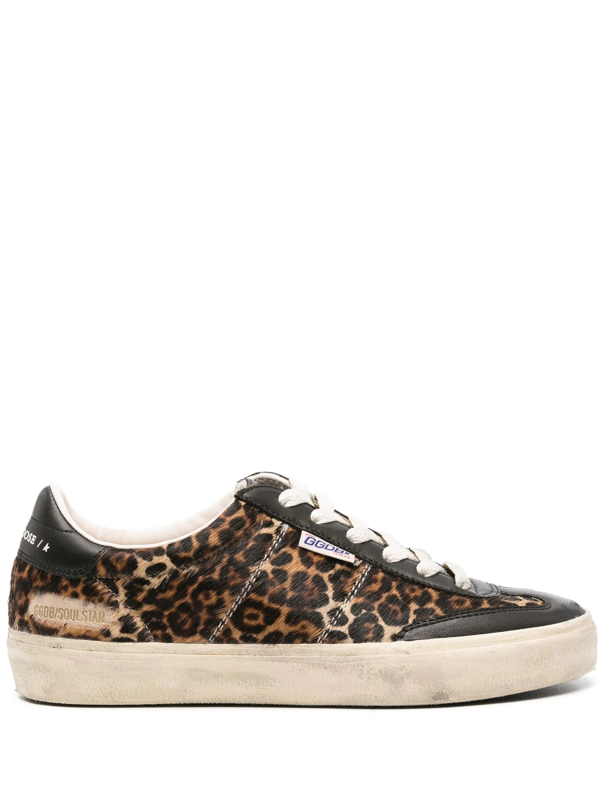 Golden Goose Soul Star trainers in leopard - print pony skin with black nappa leather heels tab and inserts