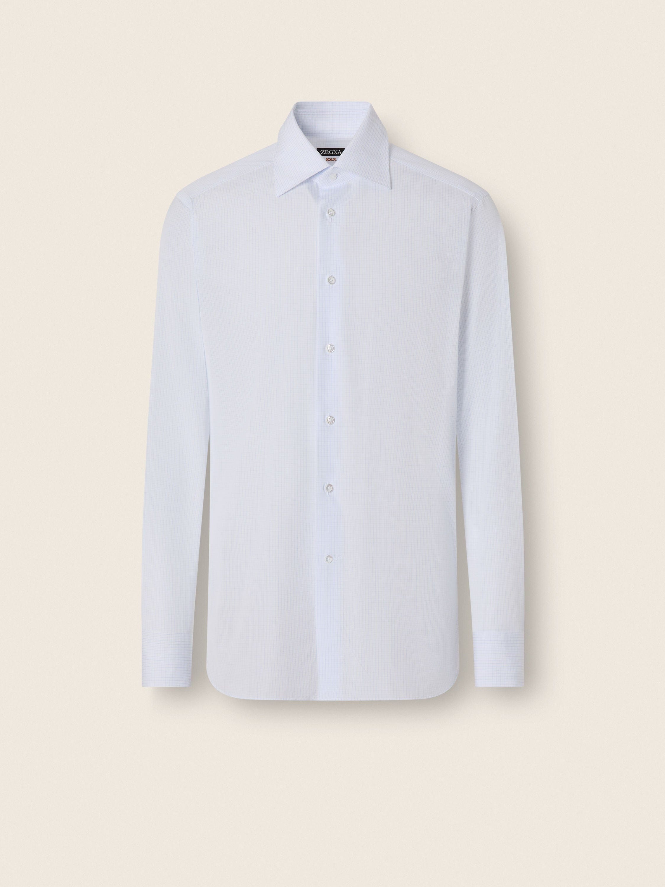 Zegna Light Blue And White Checked Cotton Shirt