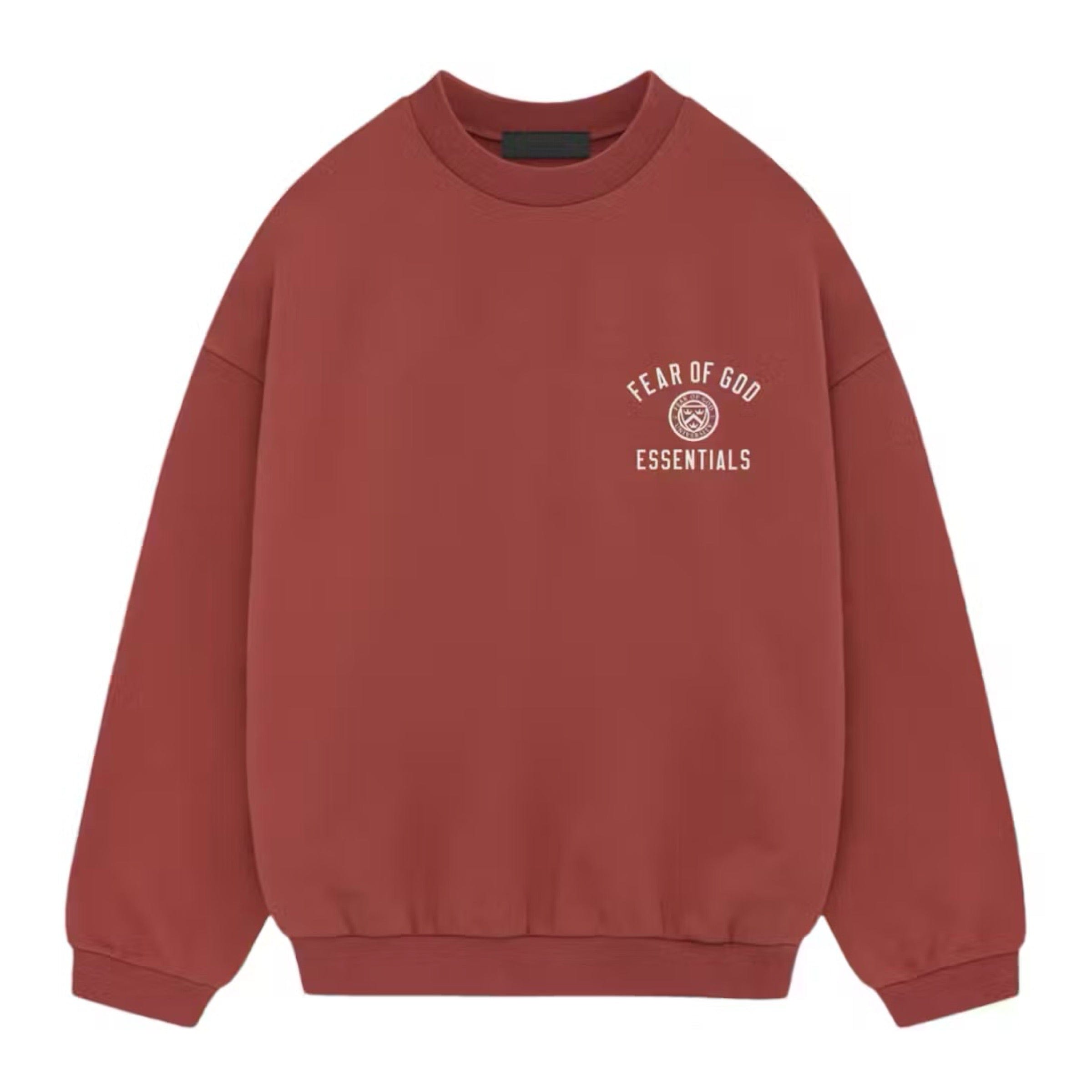 Fear of God ESSENTIALS Crest Crewneck - Crimson (Holiday 2024)