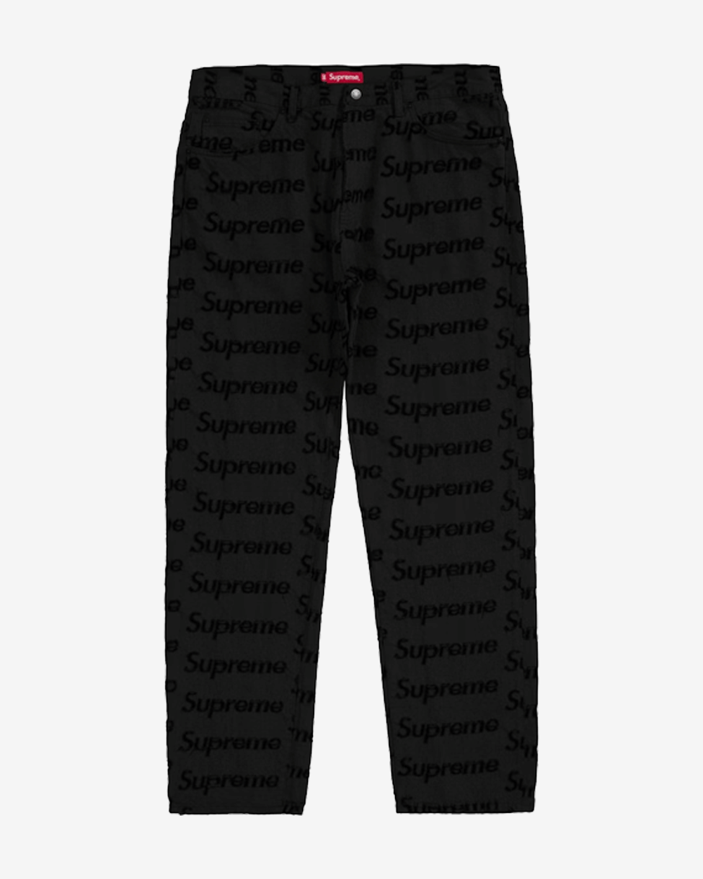 SUPREME SS21 FRAYED LOGO DENIM REGULAR JEANS BLACK