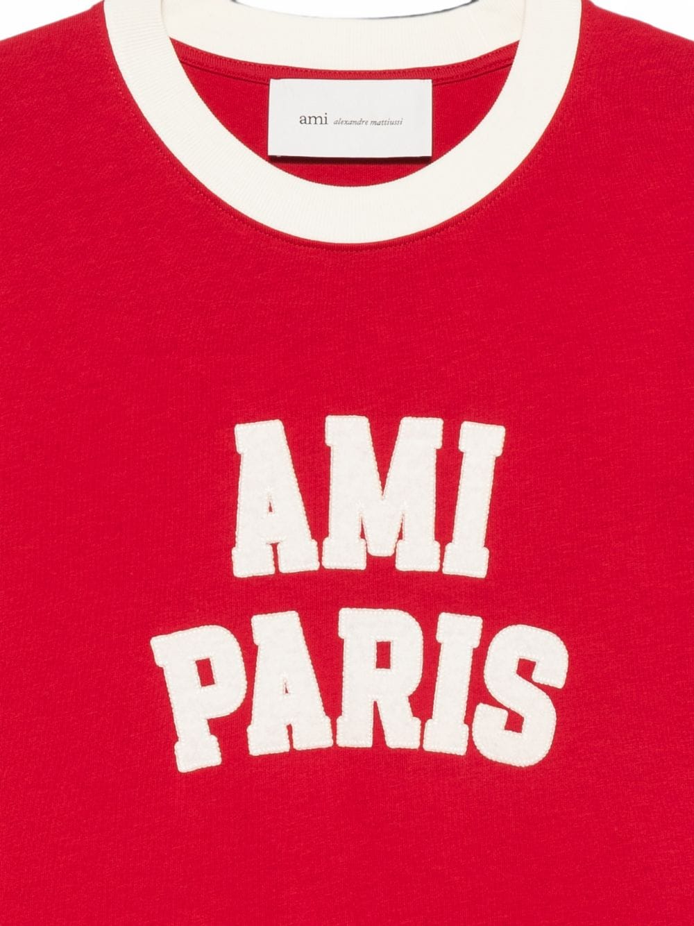AMI Paris Logo - Print Cotton T - Shirt — Red