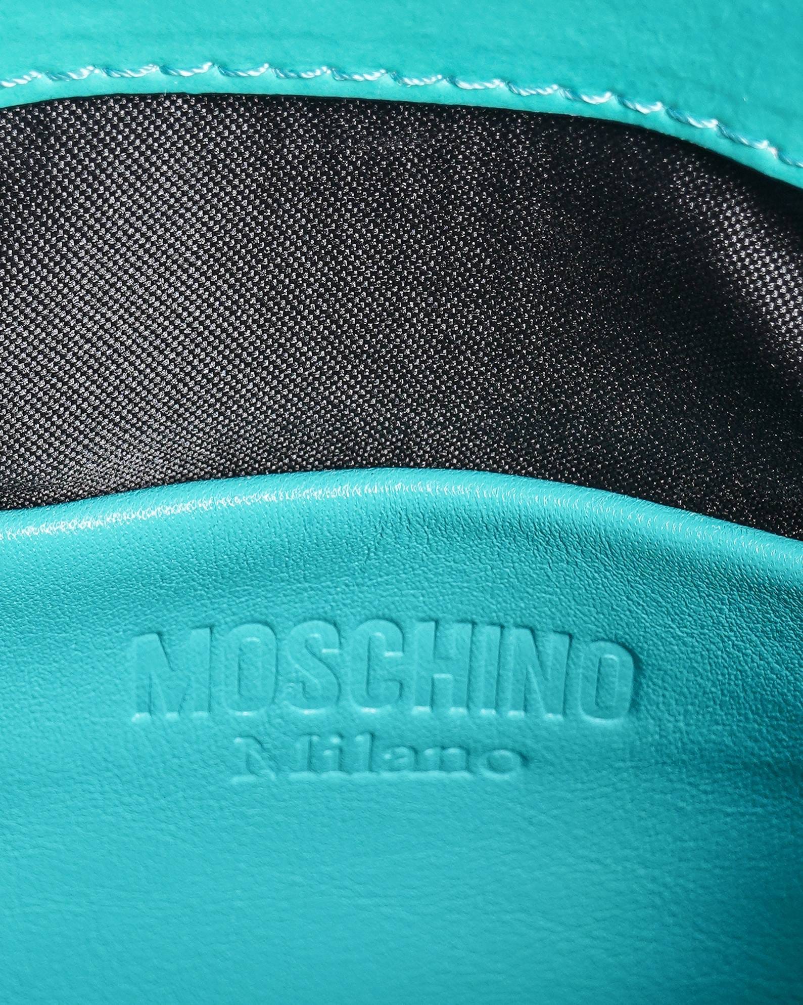 Moschino Small Logo Patent Leather Tote Bag In Aquamarine Blue