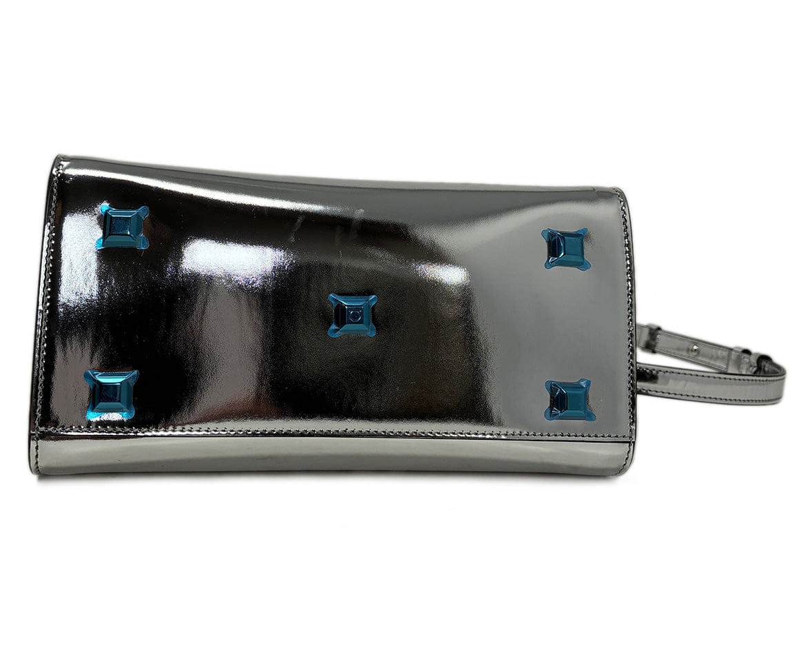 Ferragamo Metallic Silver Hardware Push Release Leather W/Strap Handbag