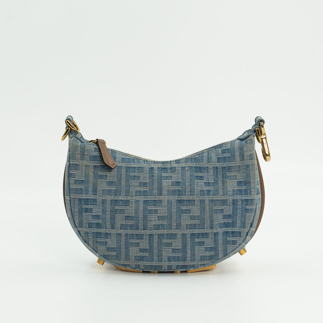 Fendi Mini Fendigraphy Hobo Bag in FF Denim Jacquard with Vintage Gold - Finish Hardware