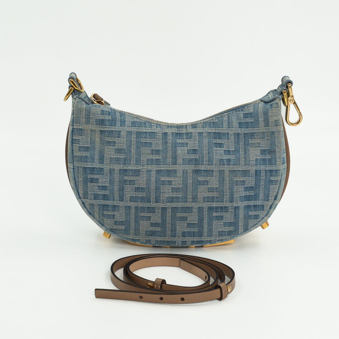 Fendi Mini Fendigraphy Hobo Bag in FF Denim Jacquard with Vintage Gold - Finish Hardware
