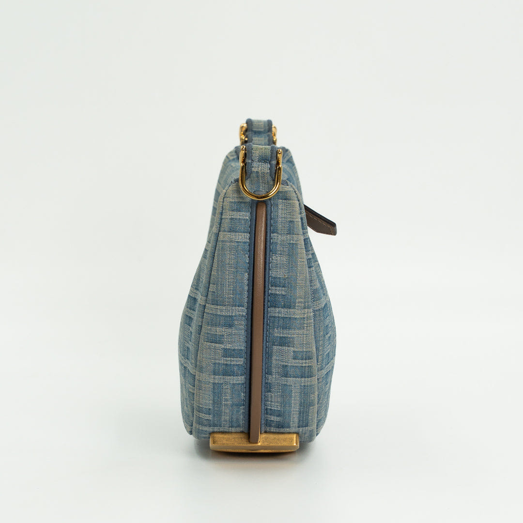 Fendi Mini Fendigraphy Hobo Bag in FF Denim Jacquard with Vintage Gold - Finish Hardware