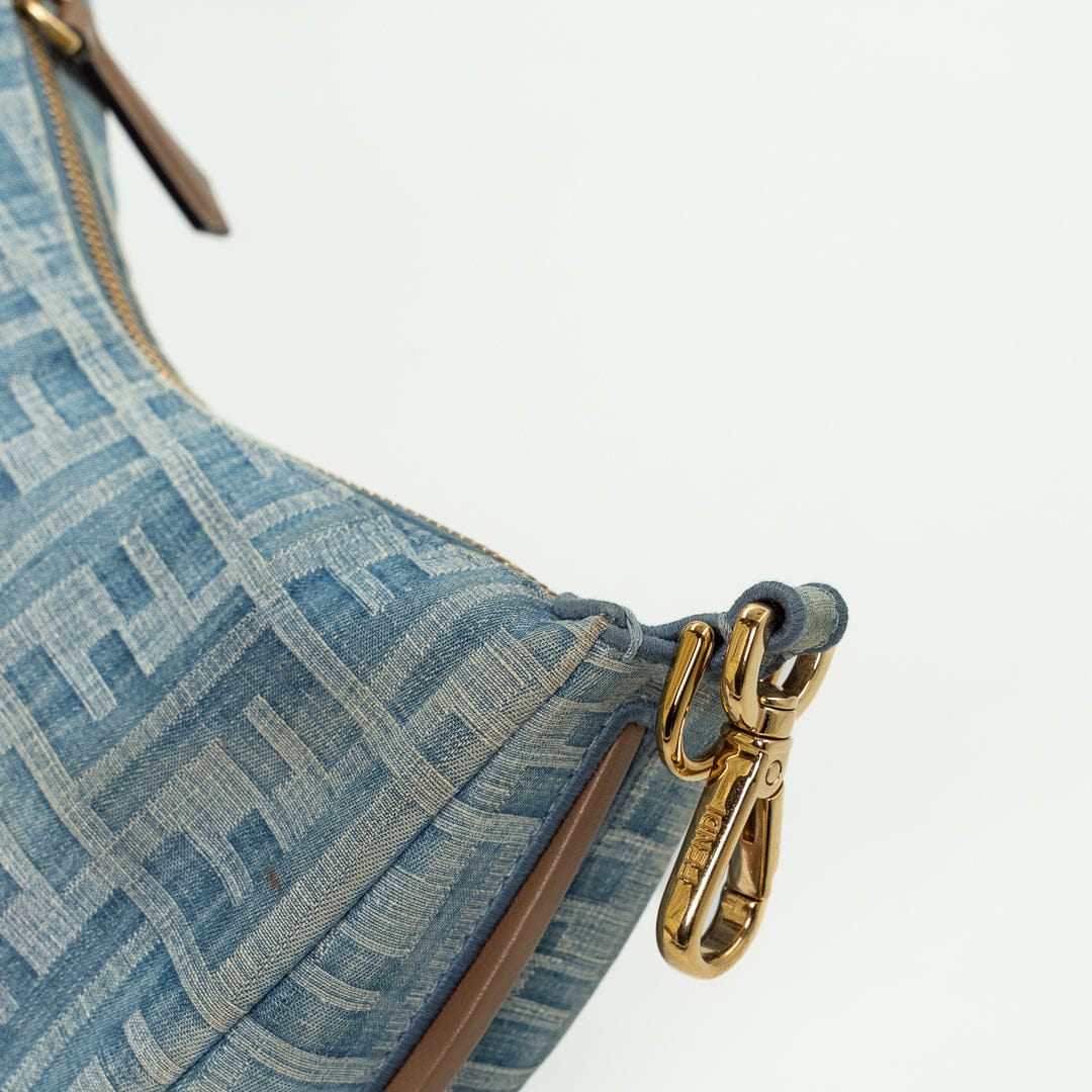 Fendi Mini Fendigraphy Hobo Bag in FF Denim Jacquard with Vintage Gold - Finish Hardware