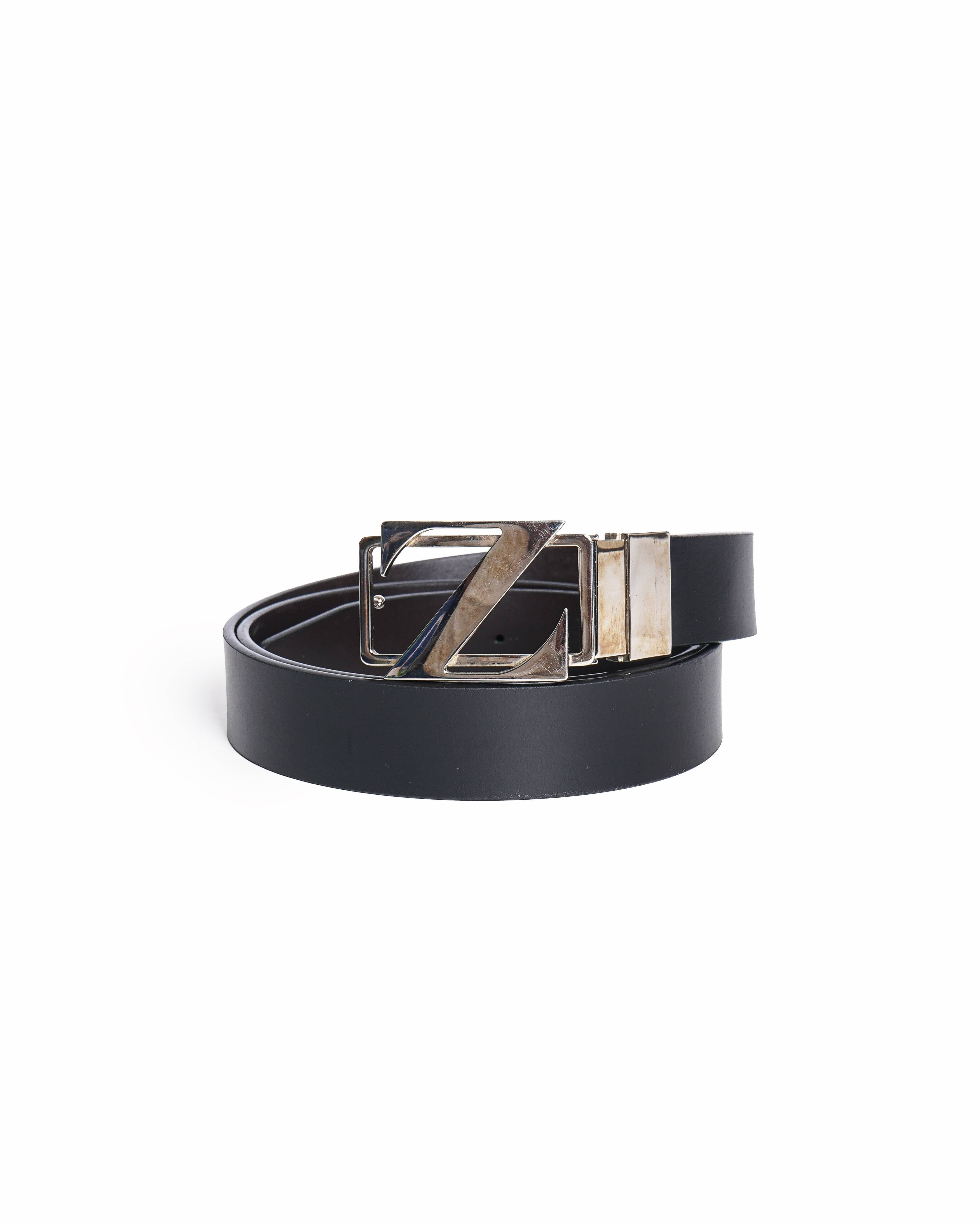 Zegna Reversible Black & Brown Leather Z - Buckle Belt