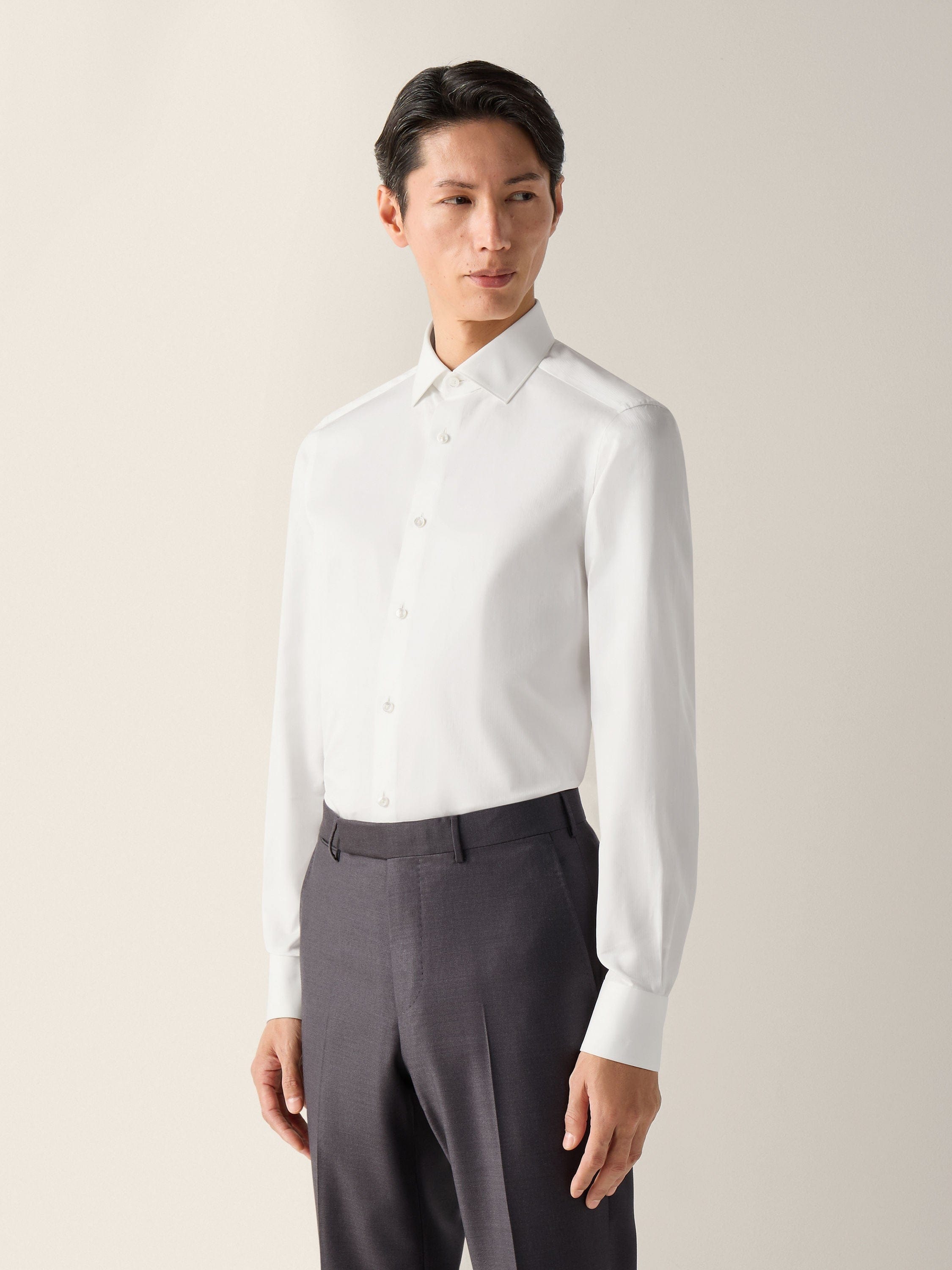 Zegna Optical White Structured Micro - Striped Trecapi Cotton Shirt