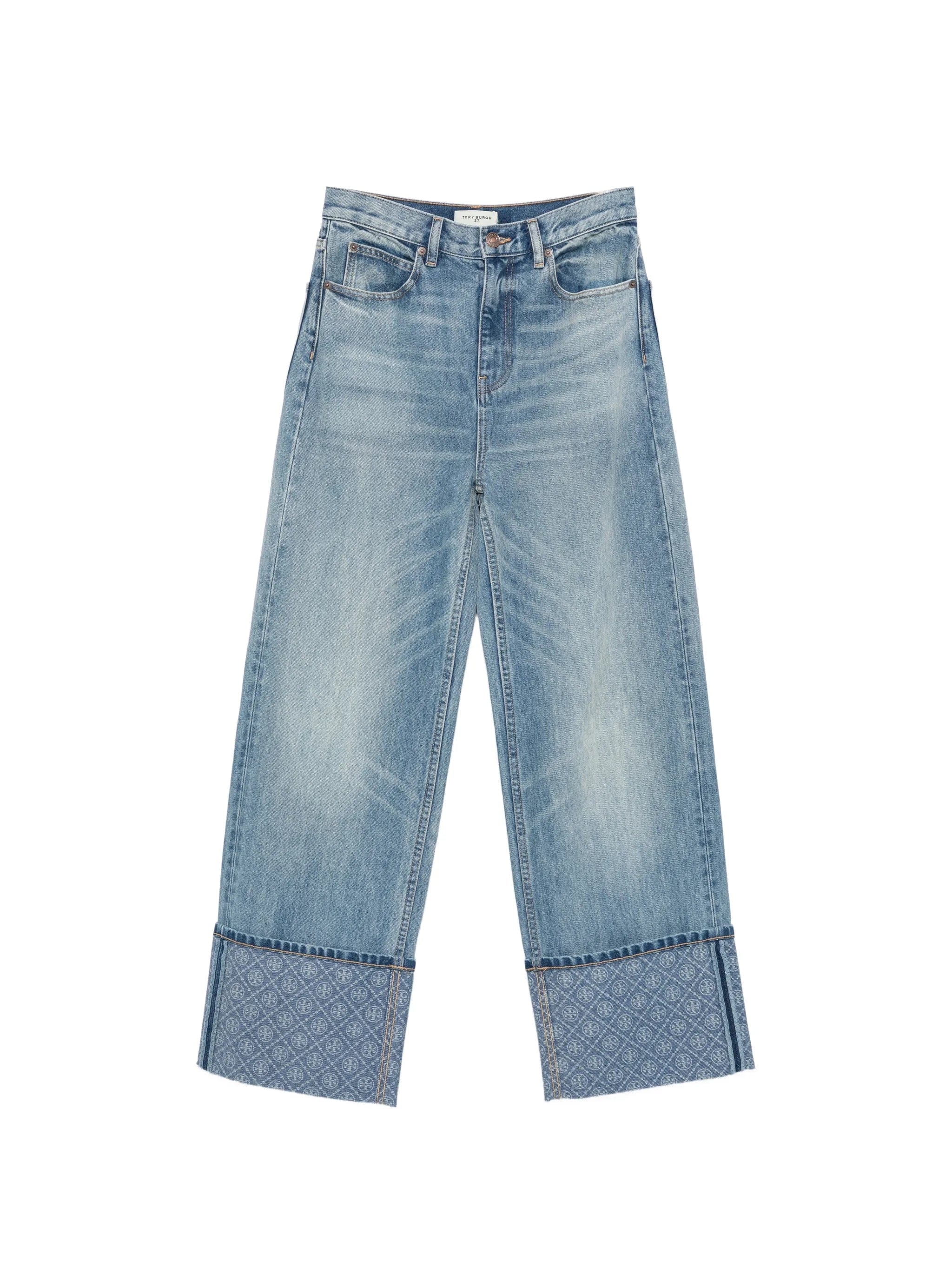 Tory Burch monogram - print turned - up jeans