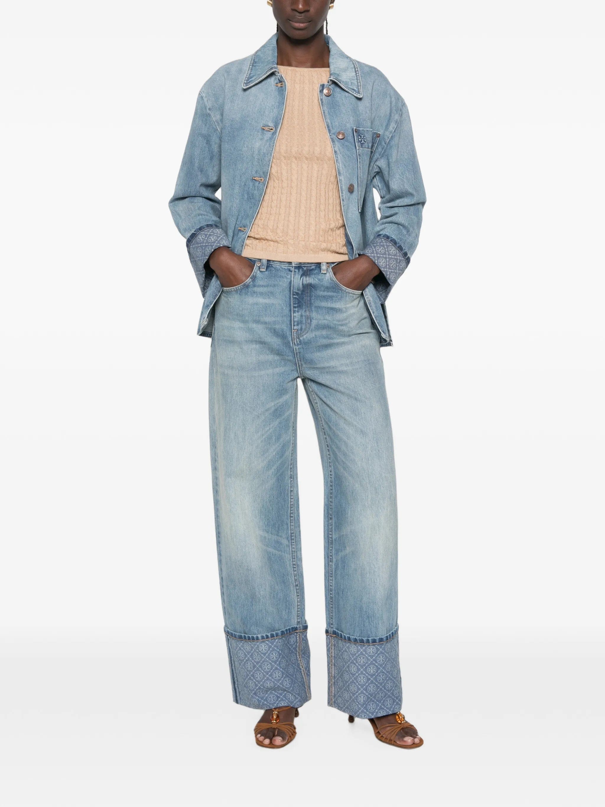 Tory Burch monogram - print turned - up jeans