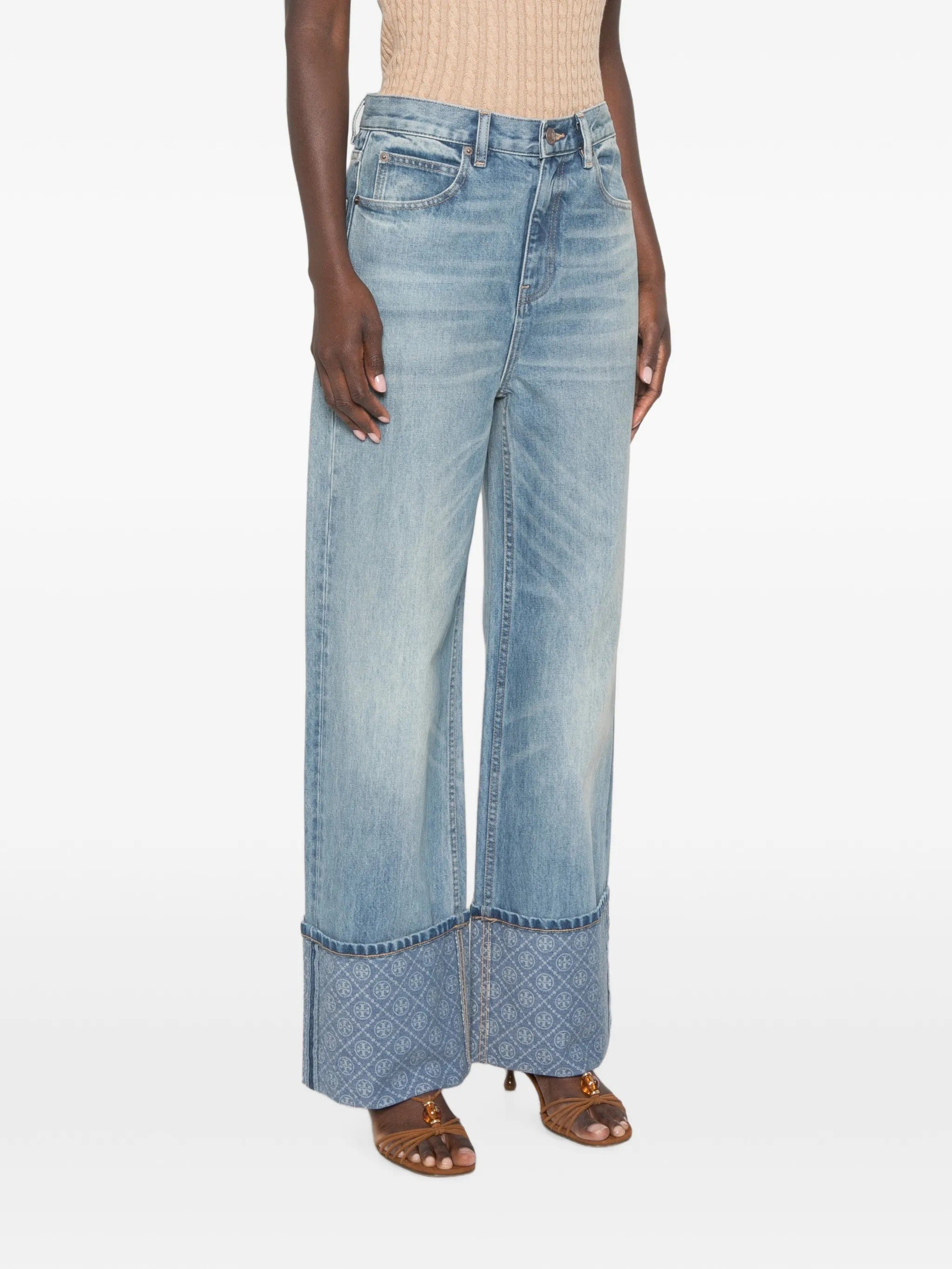 Tory Burch monogram - print turned - up jeans