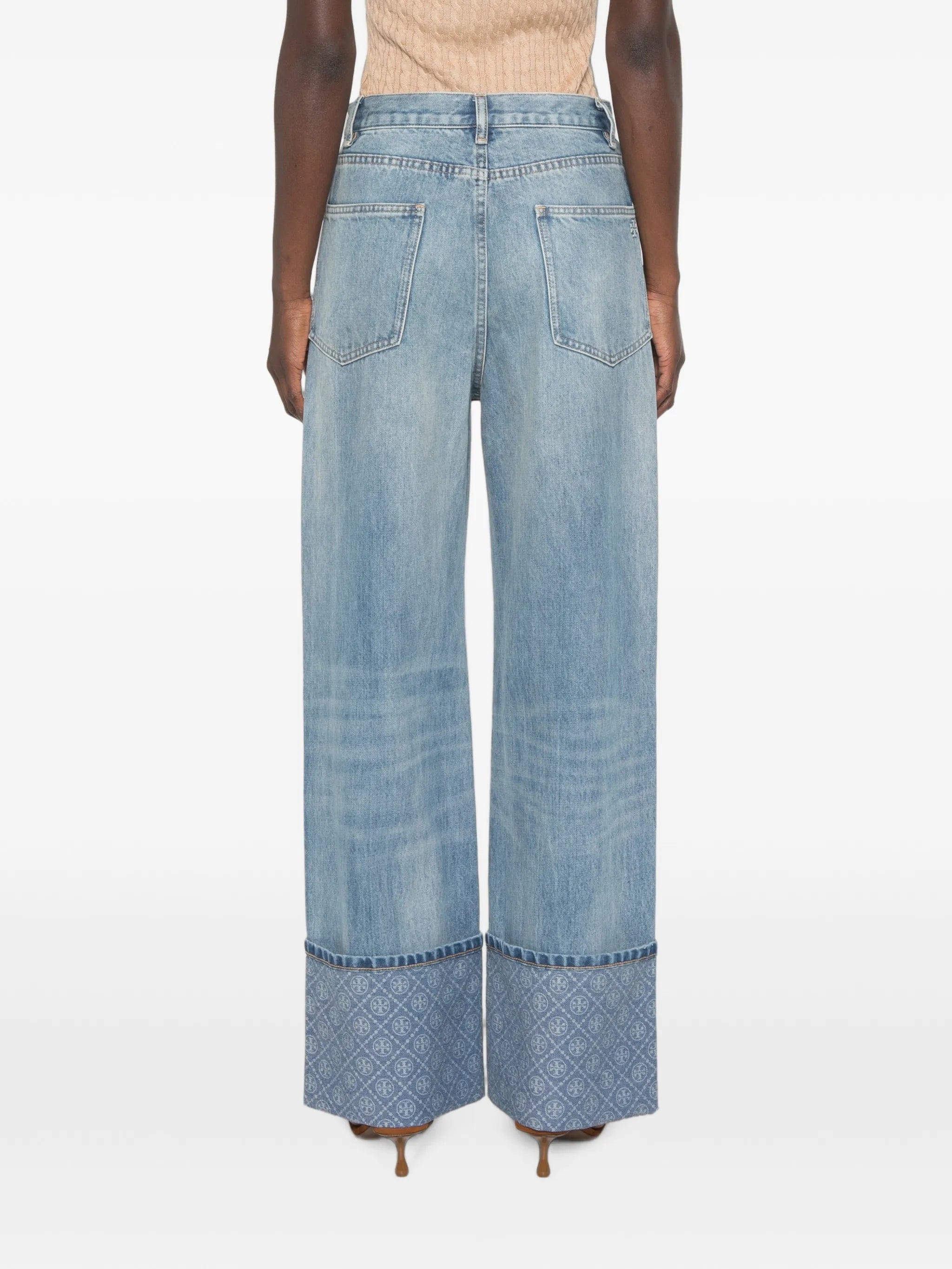 Tory Burch monogram - print turned - up jeans