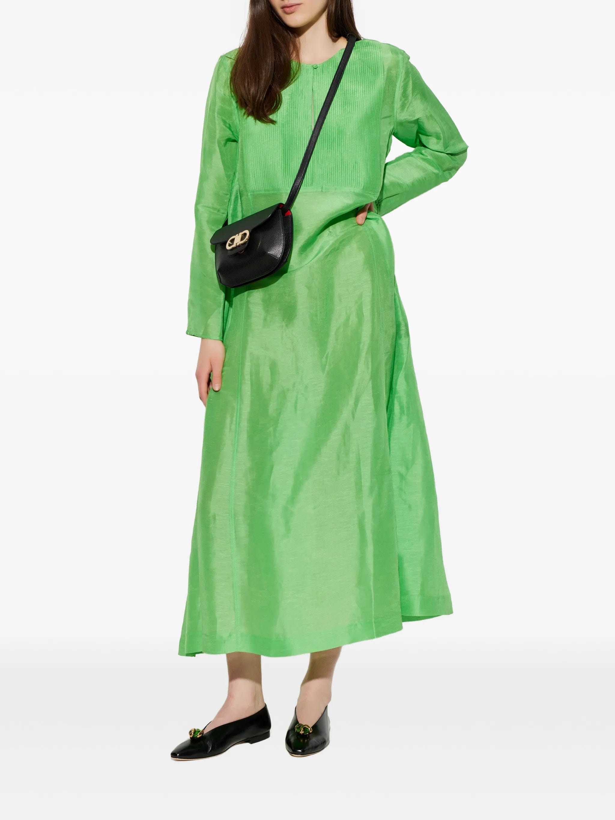 Tory Burch pleated - bib long - sleeve maxi dress